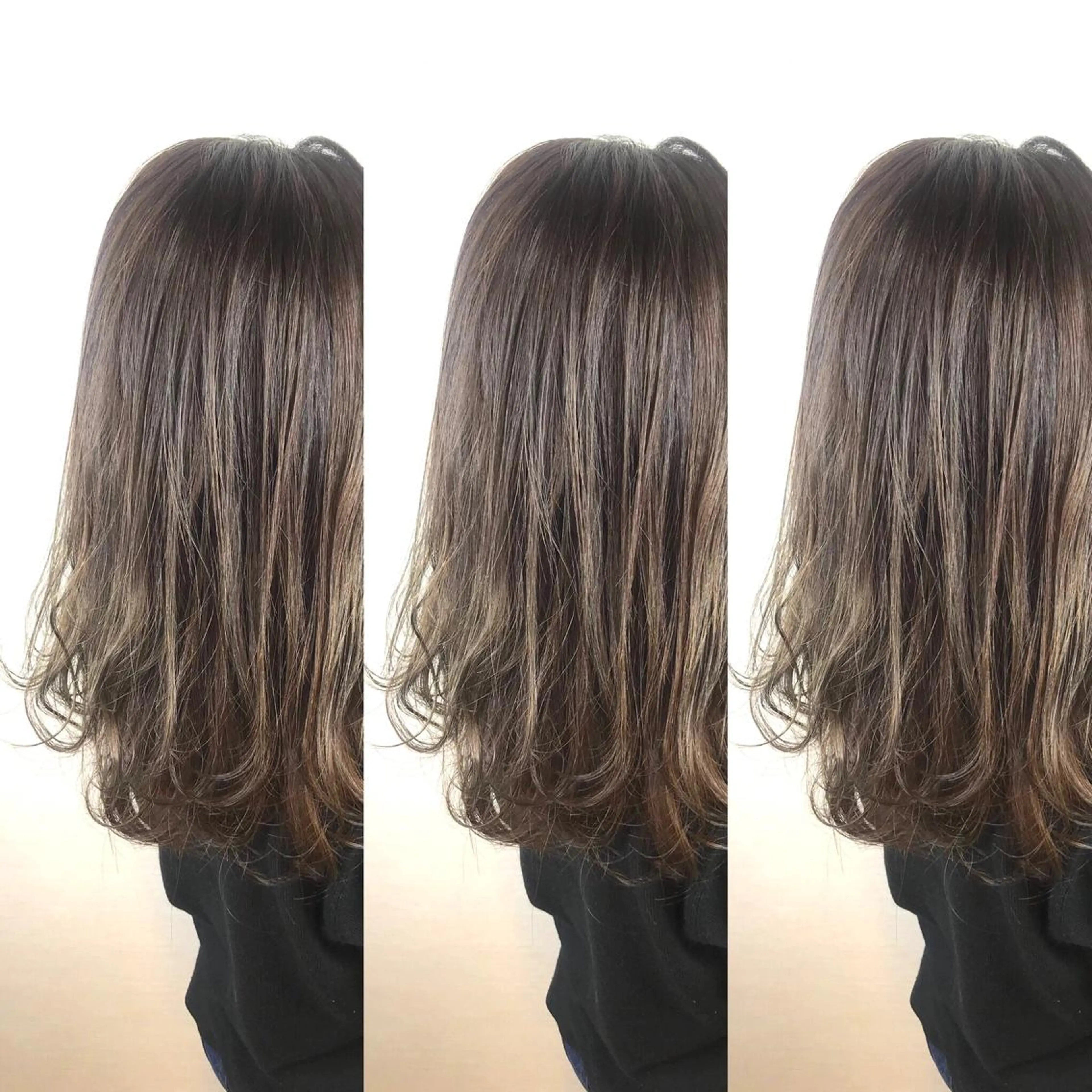 セミロング カラー グラデーションカラー グレージュ 韓国レイヤーカット/ ダブルカラーのヘアスタイル