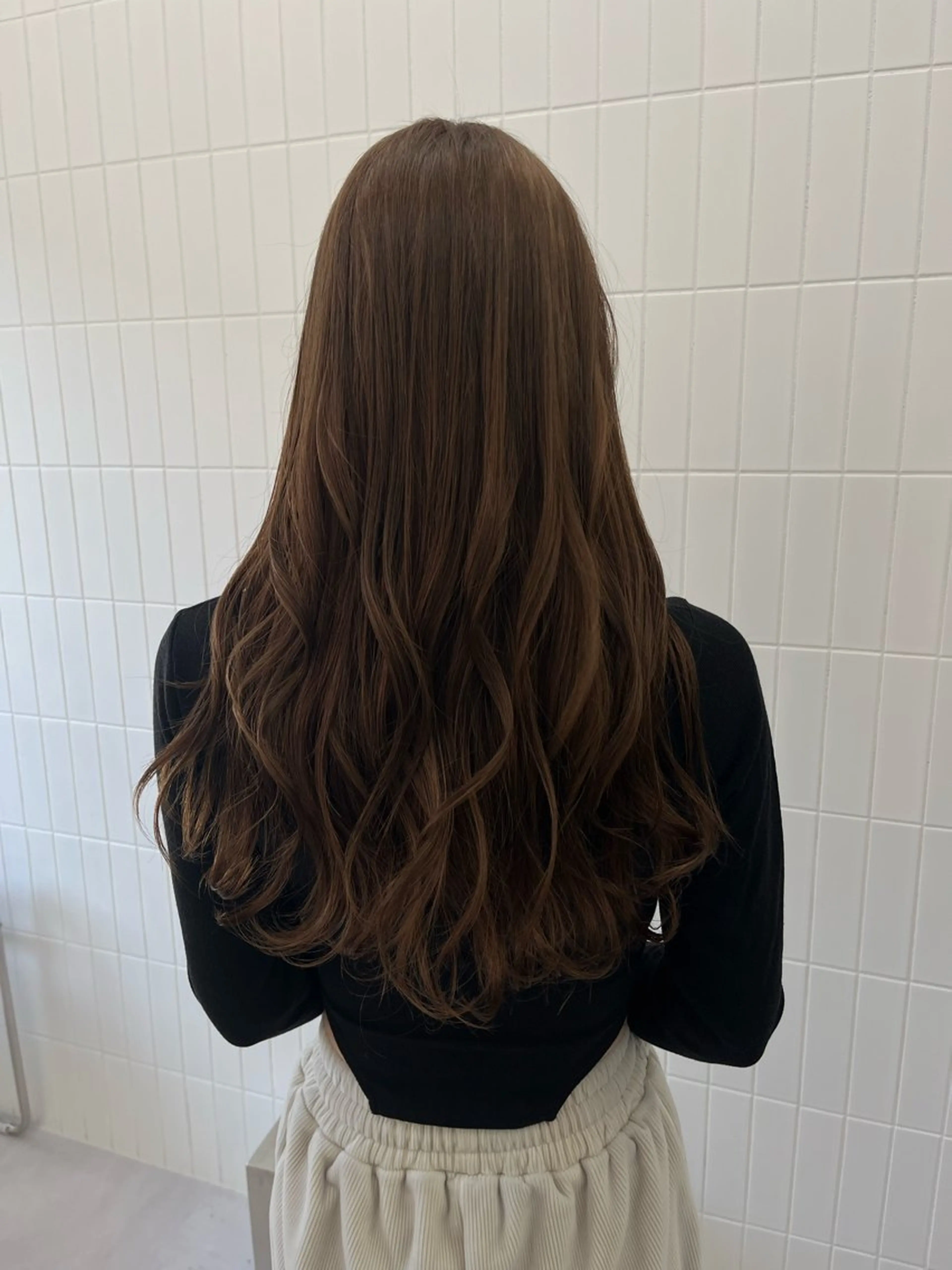 セミロング チョコレートブラウン カット ヘアカラー トリートメント 髪質改善縮毛矯正/暖 色カラー/ウエダカナのヘアスタイル