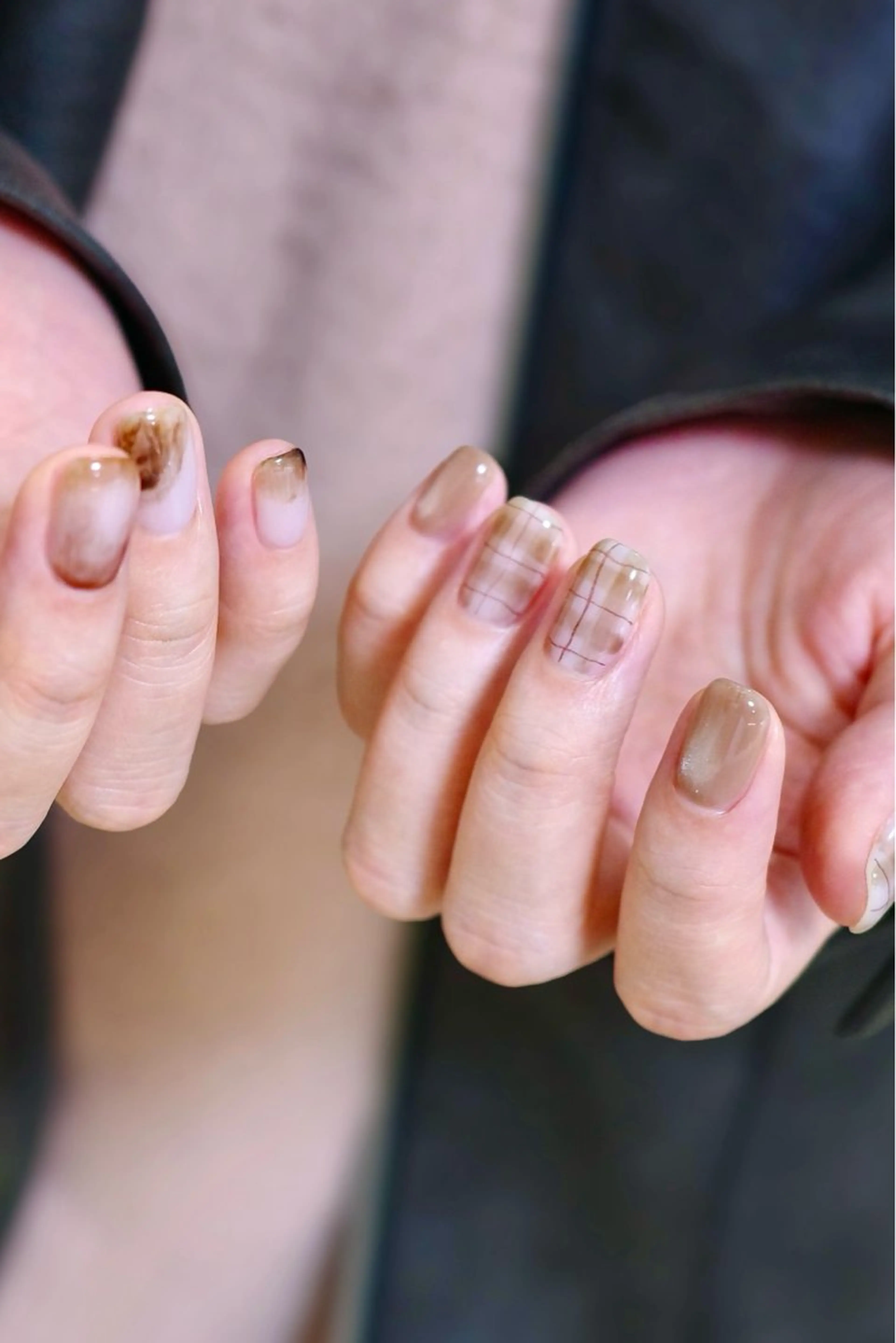 ネイル ブラウン ジェルネイル マグネットネイル ニュアンスネイル パラジェル ハンドネイル pointillé .ayaのネイルデザイン