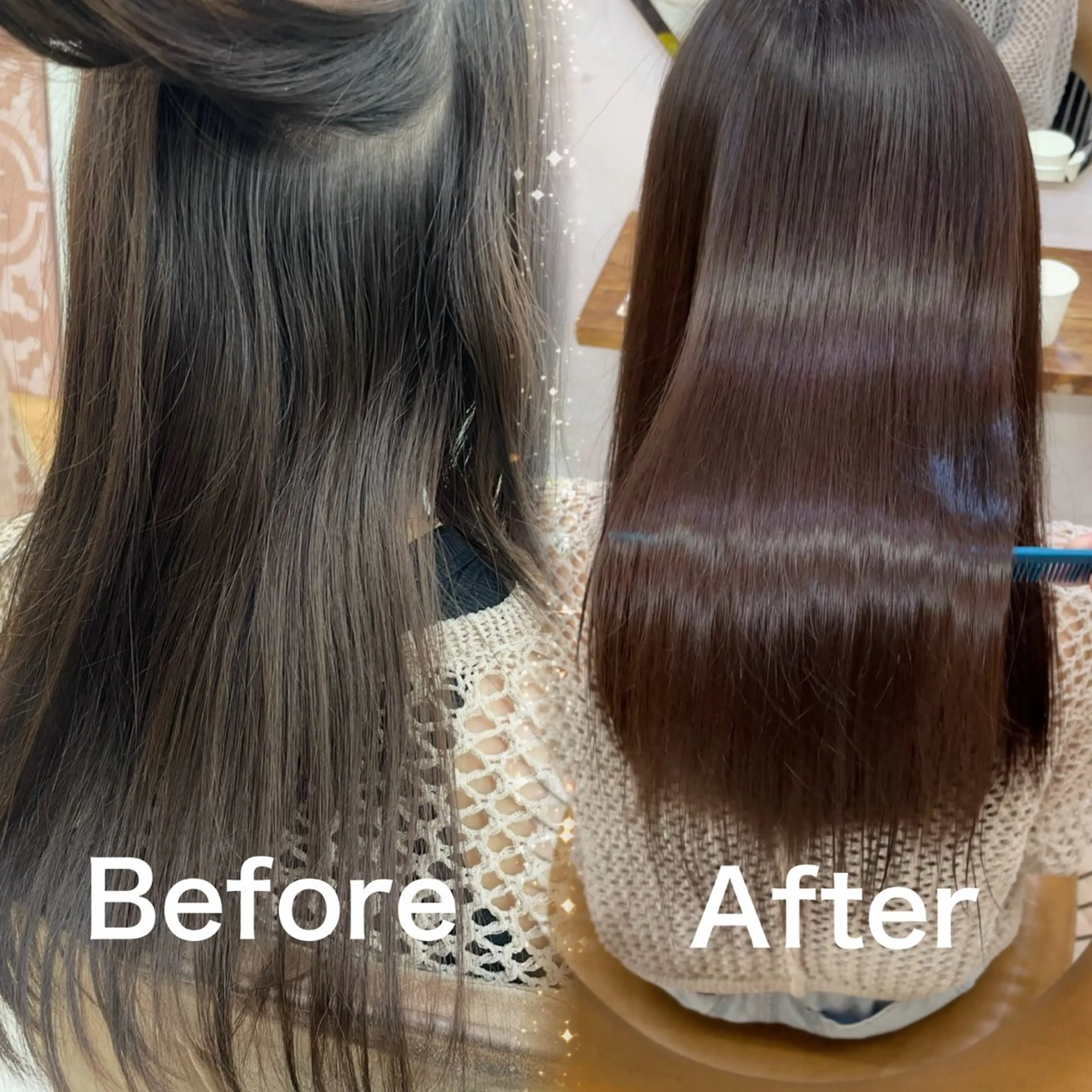 セミロング カラー カット 縮毛矯正 トリートメント ブリーチなし 透明感カラー/艶髪のヘアスタイル