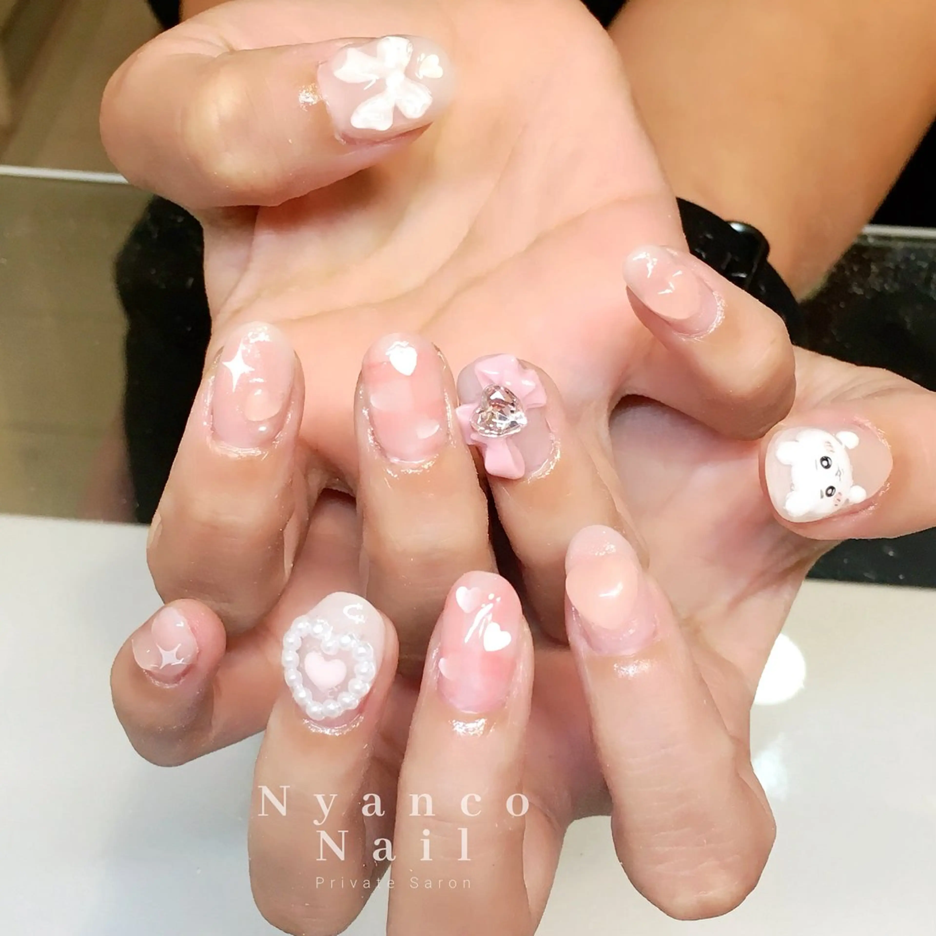 ネイル ジェルネイル ハート ピンク Nyanco Nailのネイルデザイン