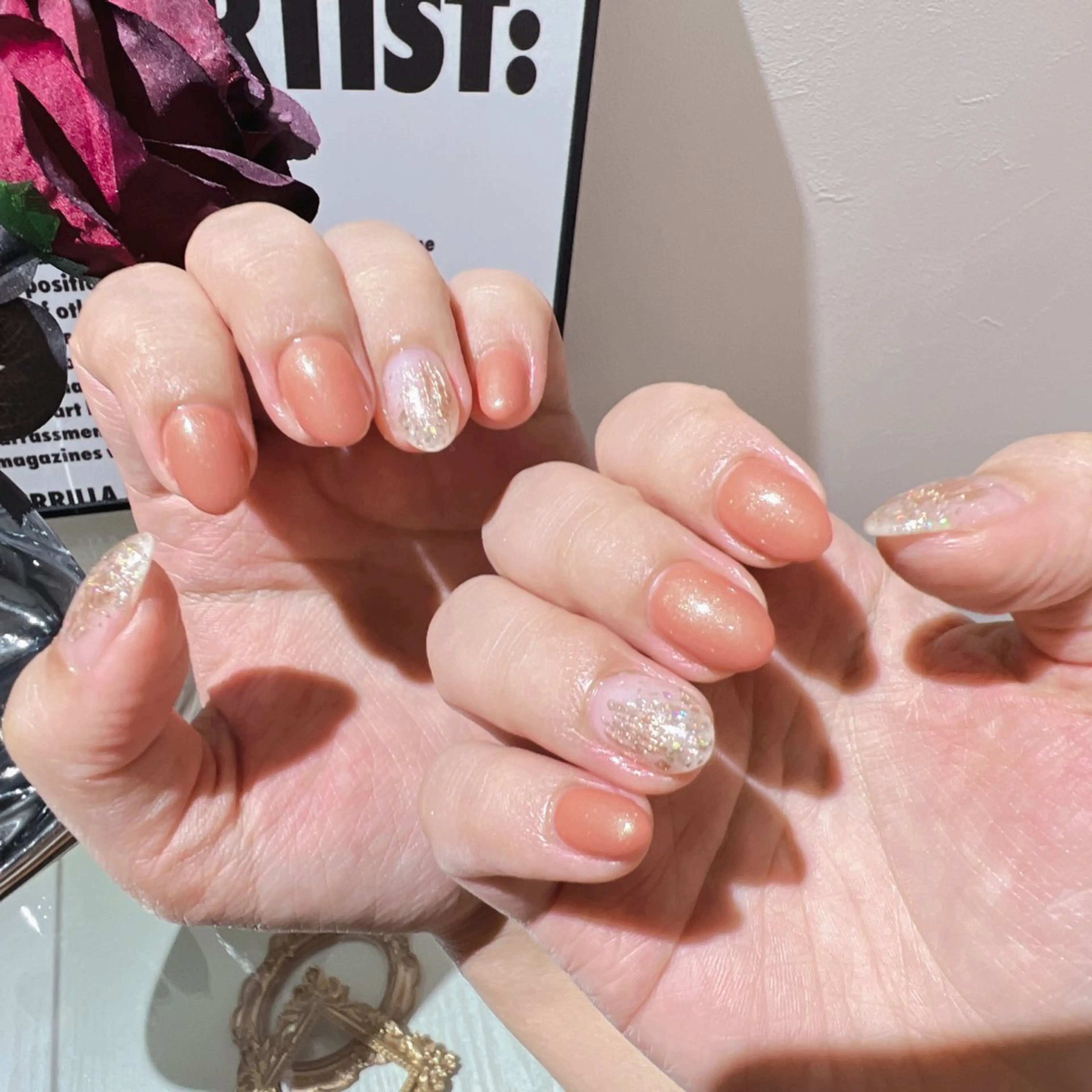 ネイル アートネイル フラッシュネイル フレンチネイル ジェルネイル ガラスフレンチ ハンドネイル You&Me Yukiのネイルデザイン