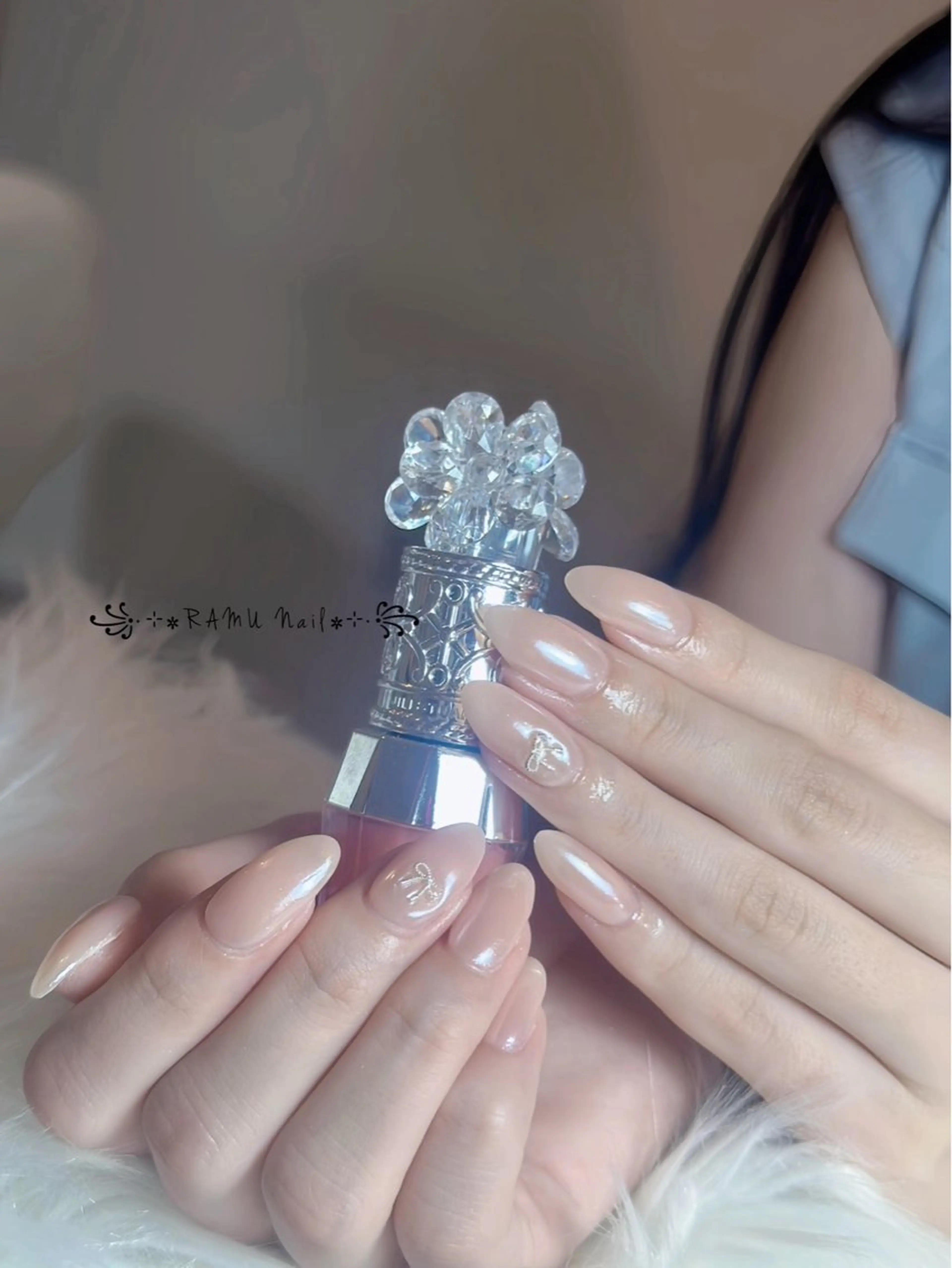 ネイル キラキラネイル マグネットネイル ミラーネイル ピンク リボン ハンドネイル RAMU Nail 恵比寿店のネイルデザイン