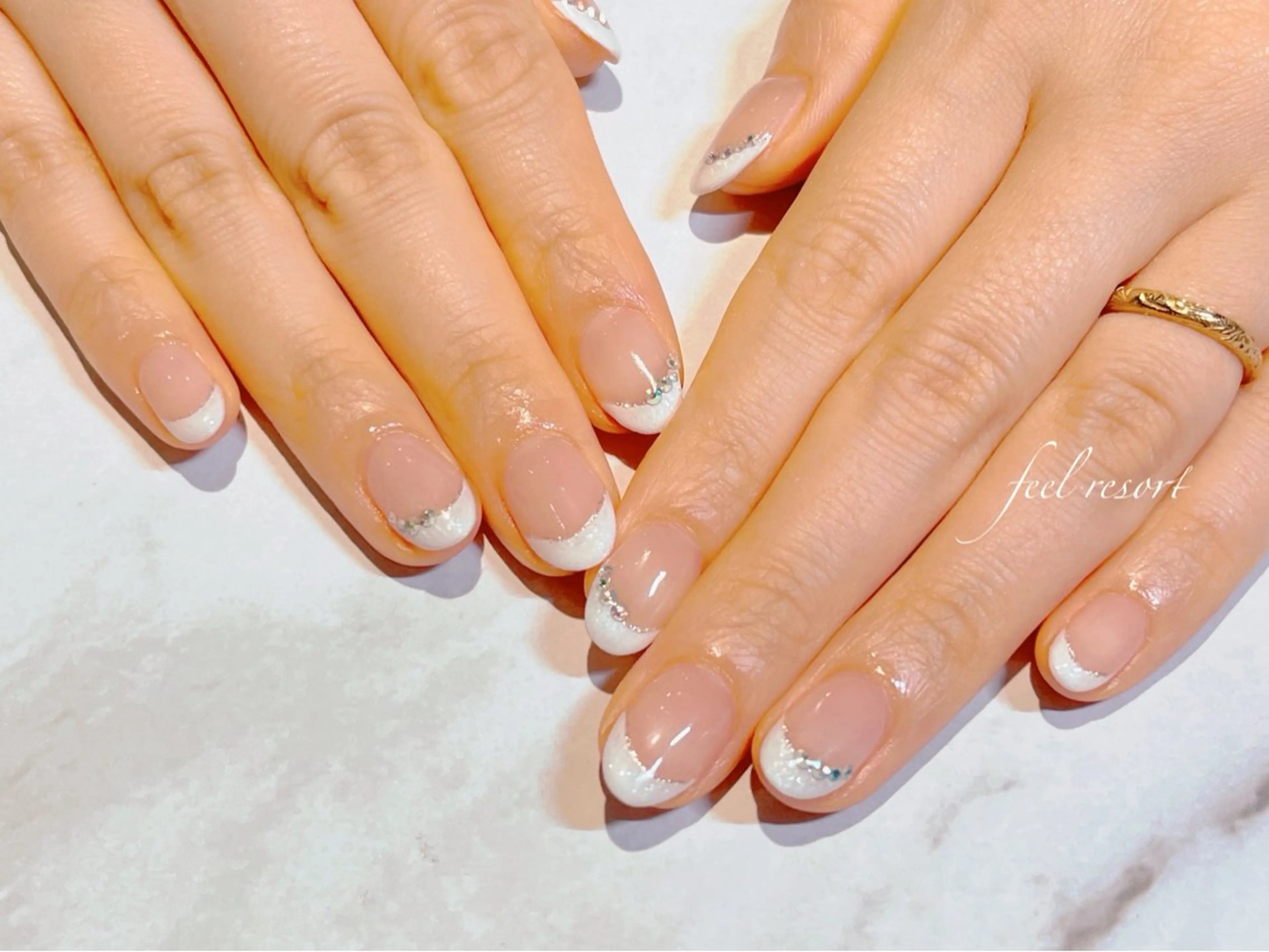 ネイル 長さ出し フットネイル フレンチネイル ジェルネイル ガラスフレンチ ハンドネイル Lien（リアン） 銀座駅6分のネイルデザイン