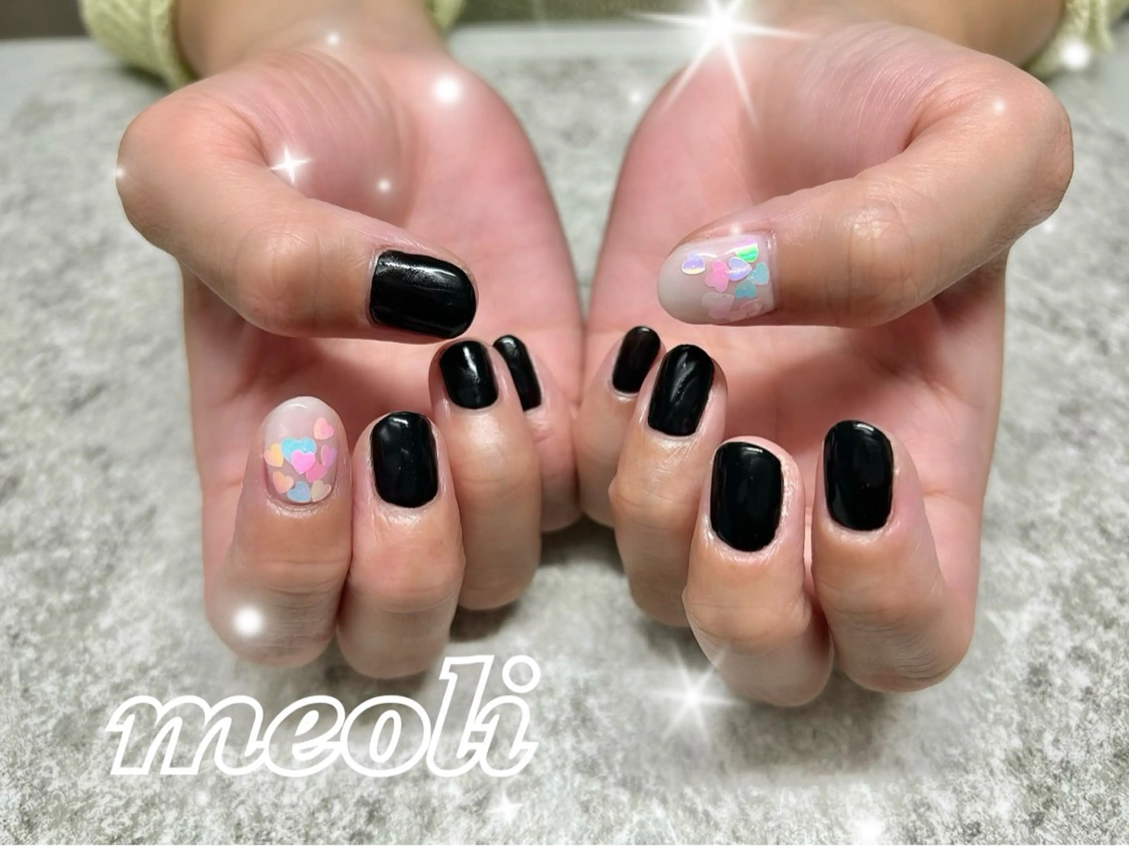 ネイル アートネイル ハート ワンカラーネイル ハンドネイル nail salon meoli　アヤのネイルデザイン