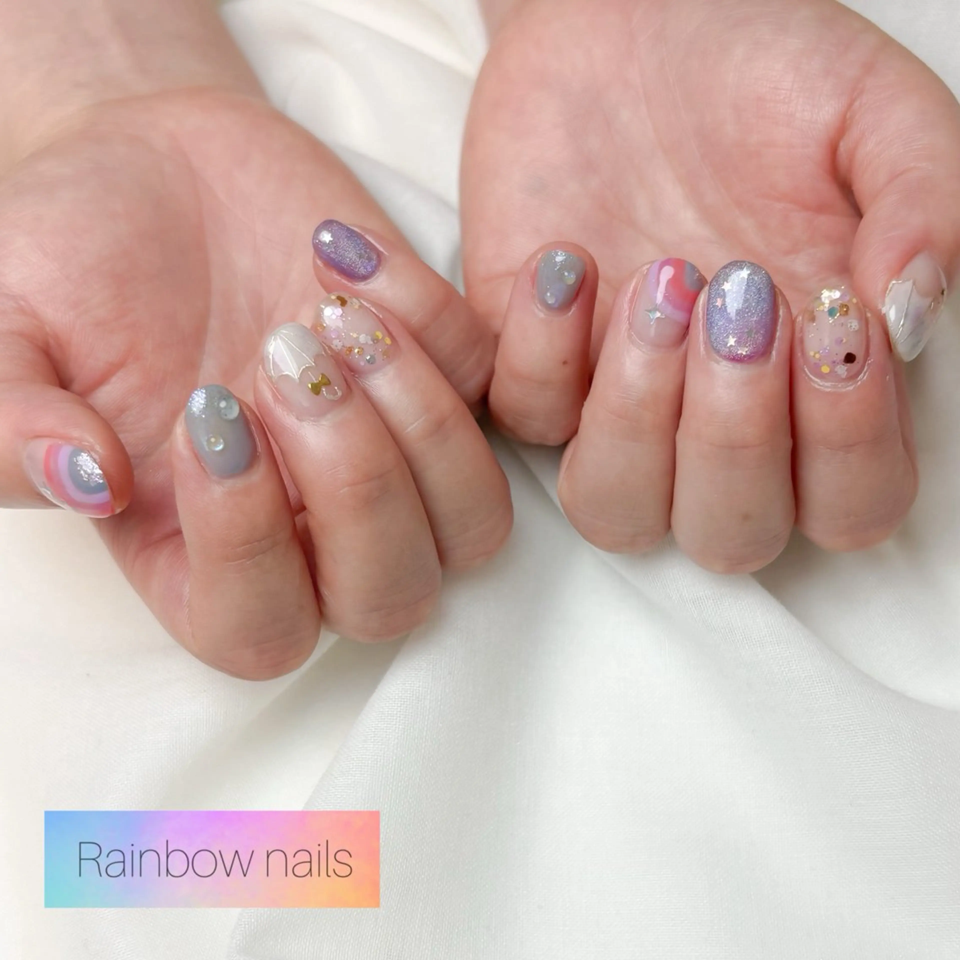 ネイル ハンドネイル Rainbow nailsくろちゃんのネイルデザイン