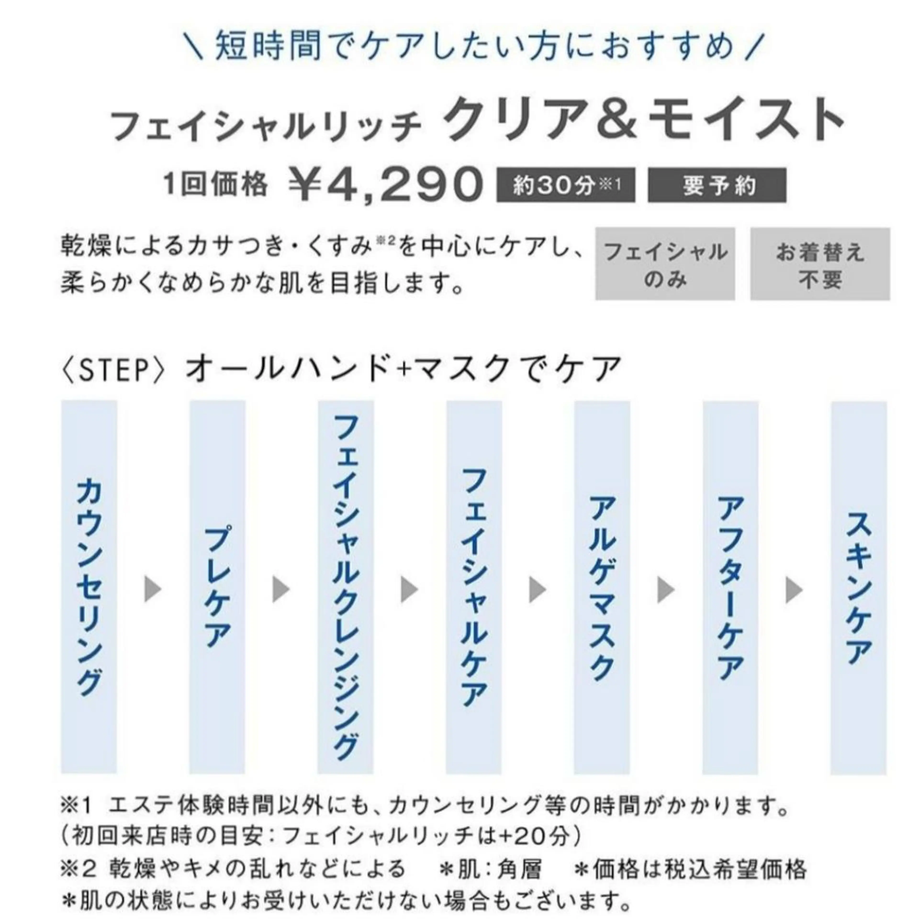 【男性の方のメニュー🍀】フェイシャルケア＆パック付き・お肌診断もご希望の方はご利用頂けますの写真