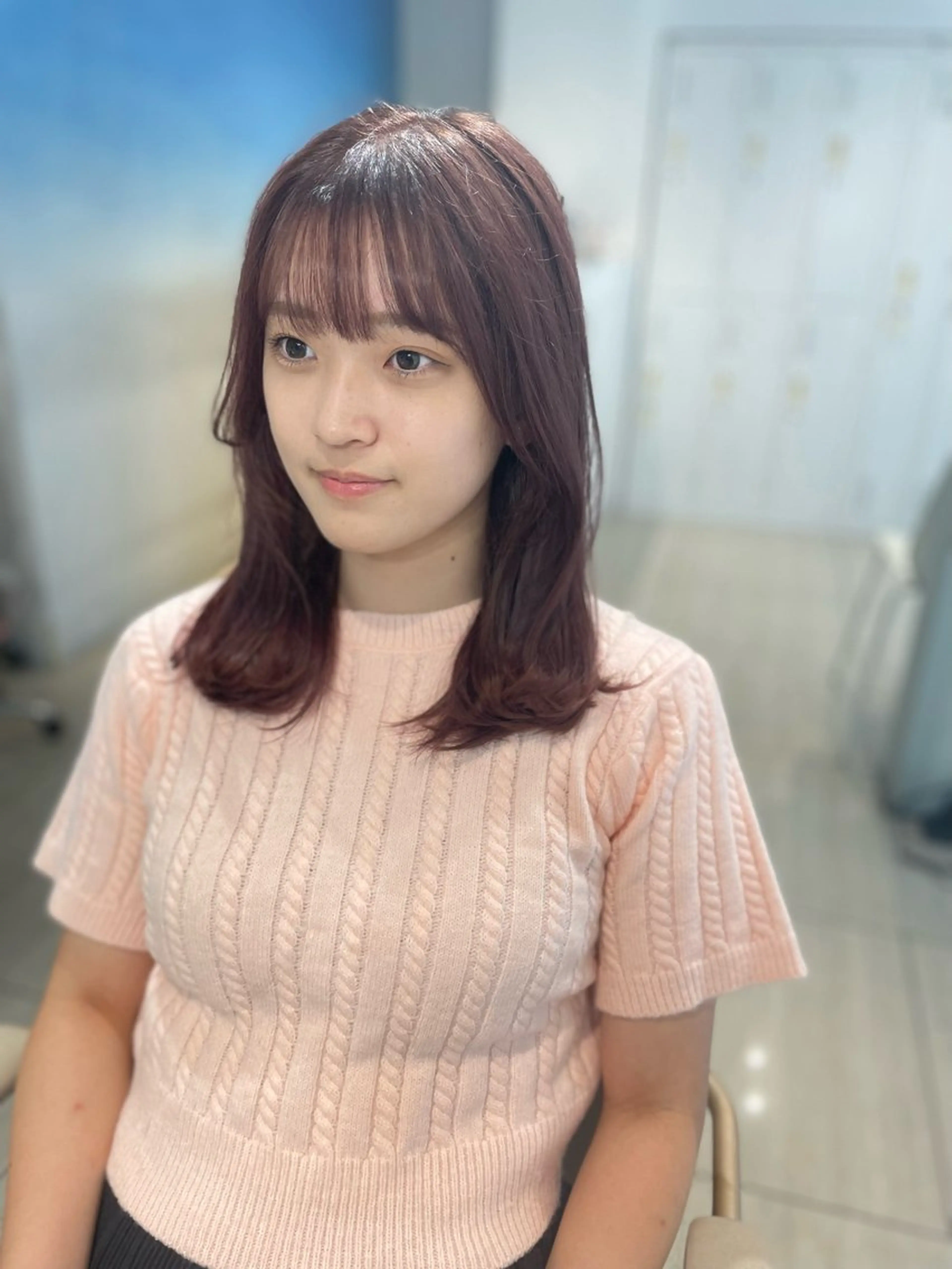 ミディアム くびれヘア 顔まわりレイヤー ハイレイヤー 髪質改善 韓国風ヘア カット 縮毛矯正 梅田縮毛矯正◻︎髪質 改善◻︎細見　了眞のヘアスタイル