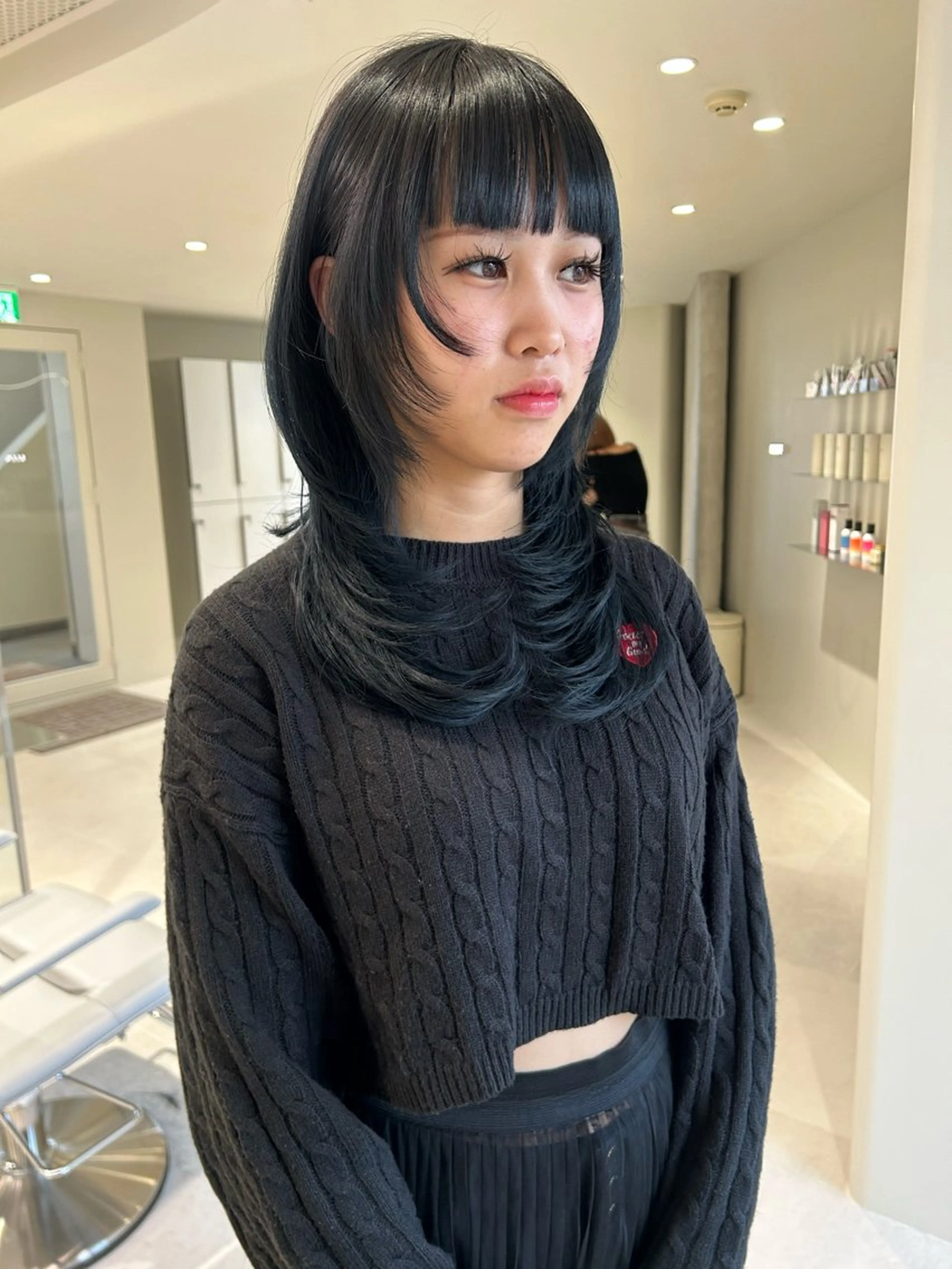 セミロング カラー 黒髪 ブルーカラー ブルーブラック レイヤーカット ウルフカット カット ヘアカラー 海外レイヤー /NAGISAのヘアスタイル