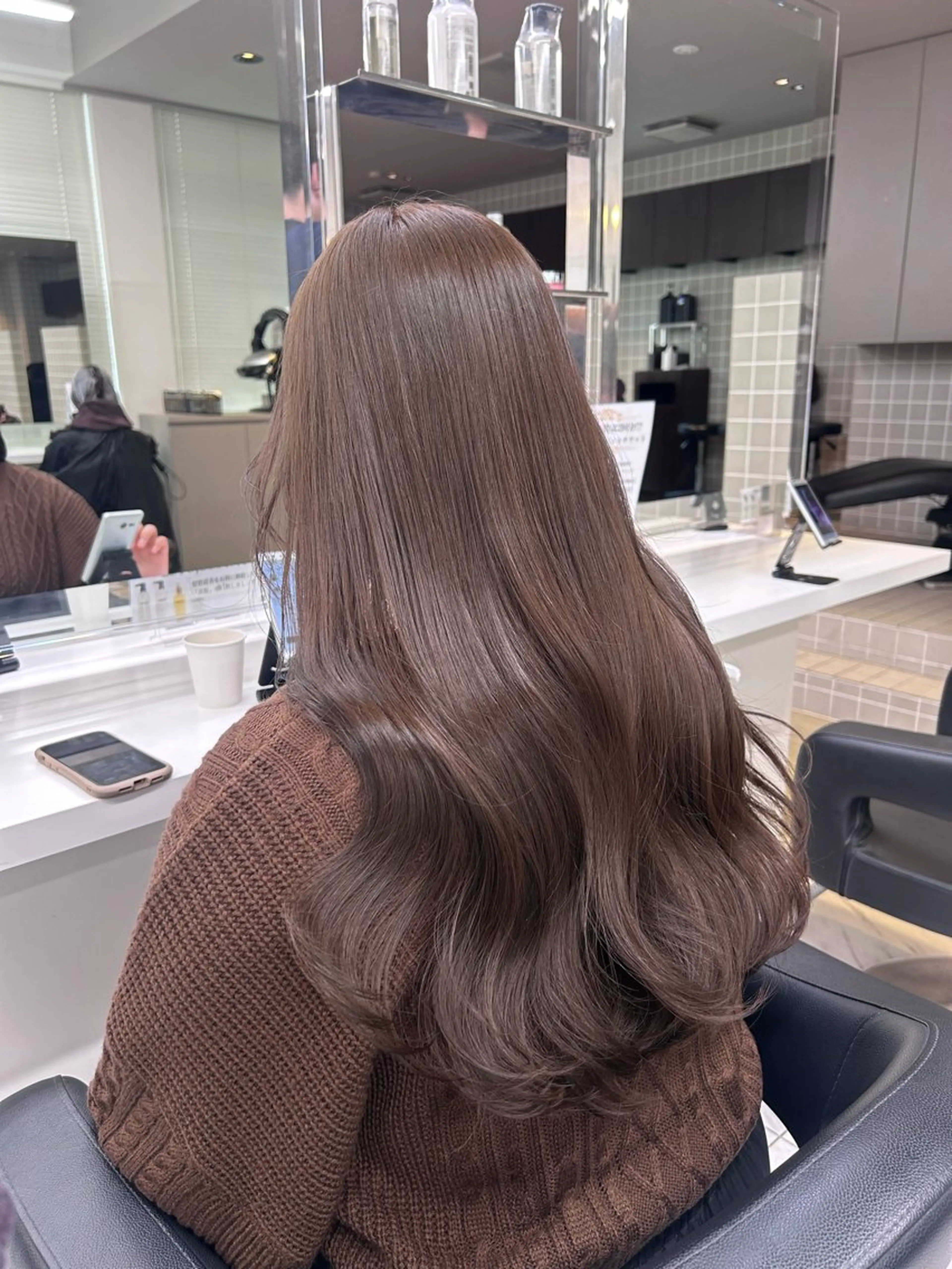 ロング カラー パーマ ヘアアレンジ メンズ キッズ ヘアカラー トリートメント ヘアセット ブリーチなしカラー/ ブラウン/レイヤーのヘアスタイル