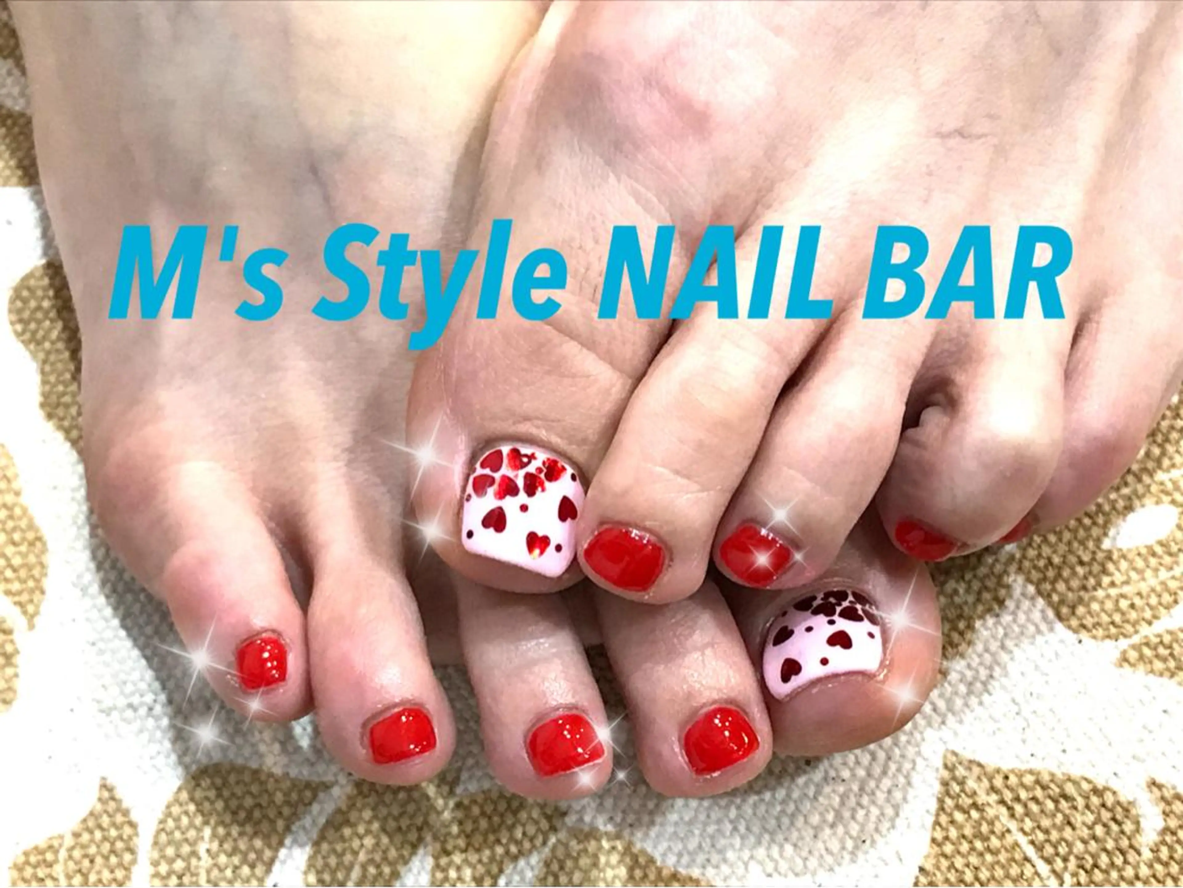 ネイル ハート 持ち込み ピンク 赤色 フットネイル M's Style NAIL BARのネイルデザイン