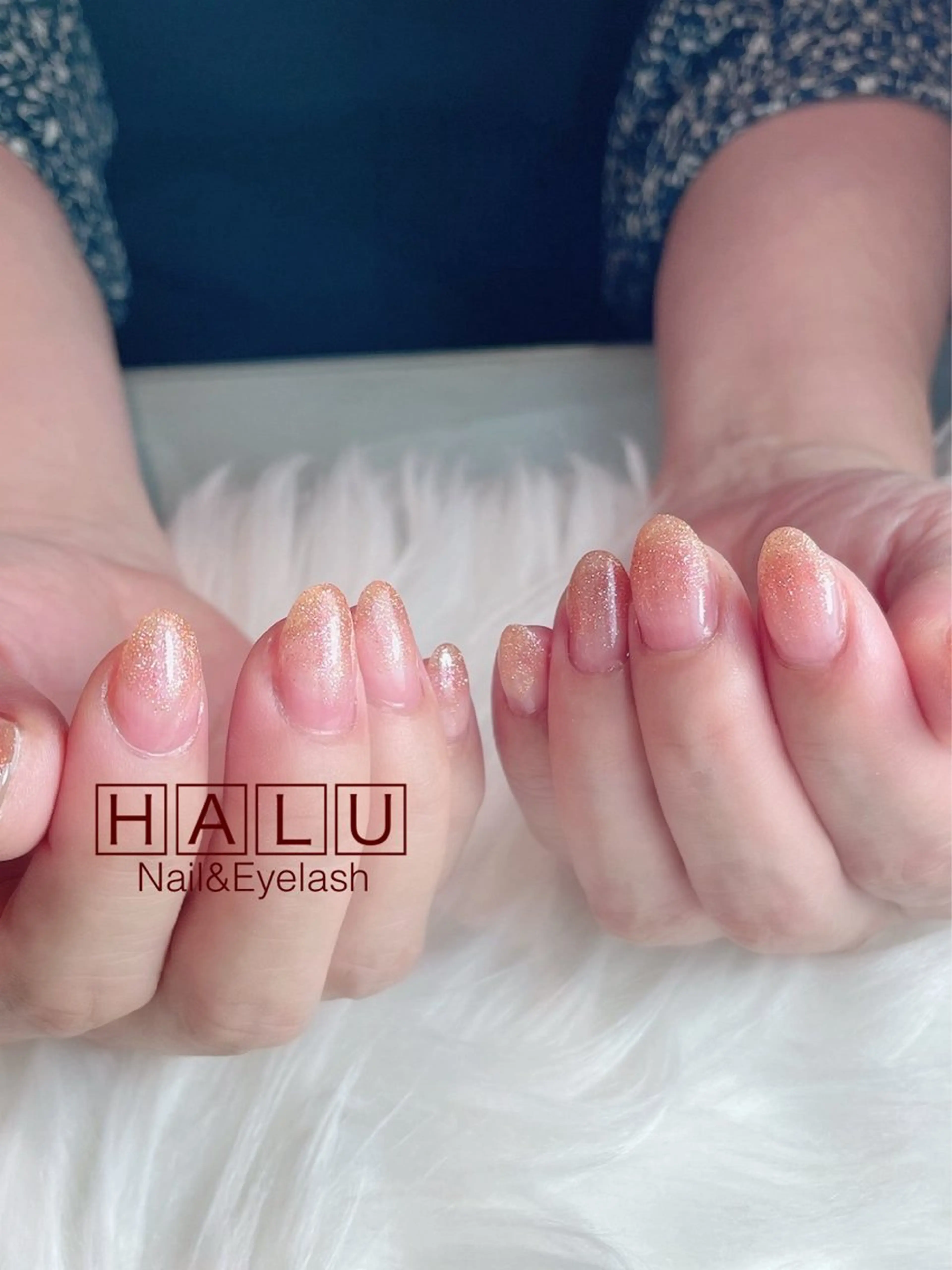 ネイル グラデーション ラメ(グリッター) ラメグラデーション オレンジ HALU ハルのネイルデザイン