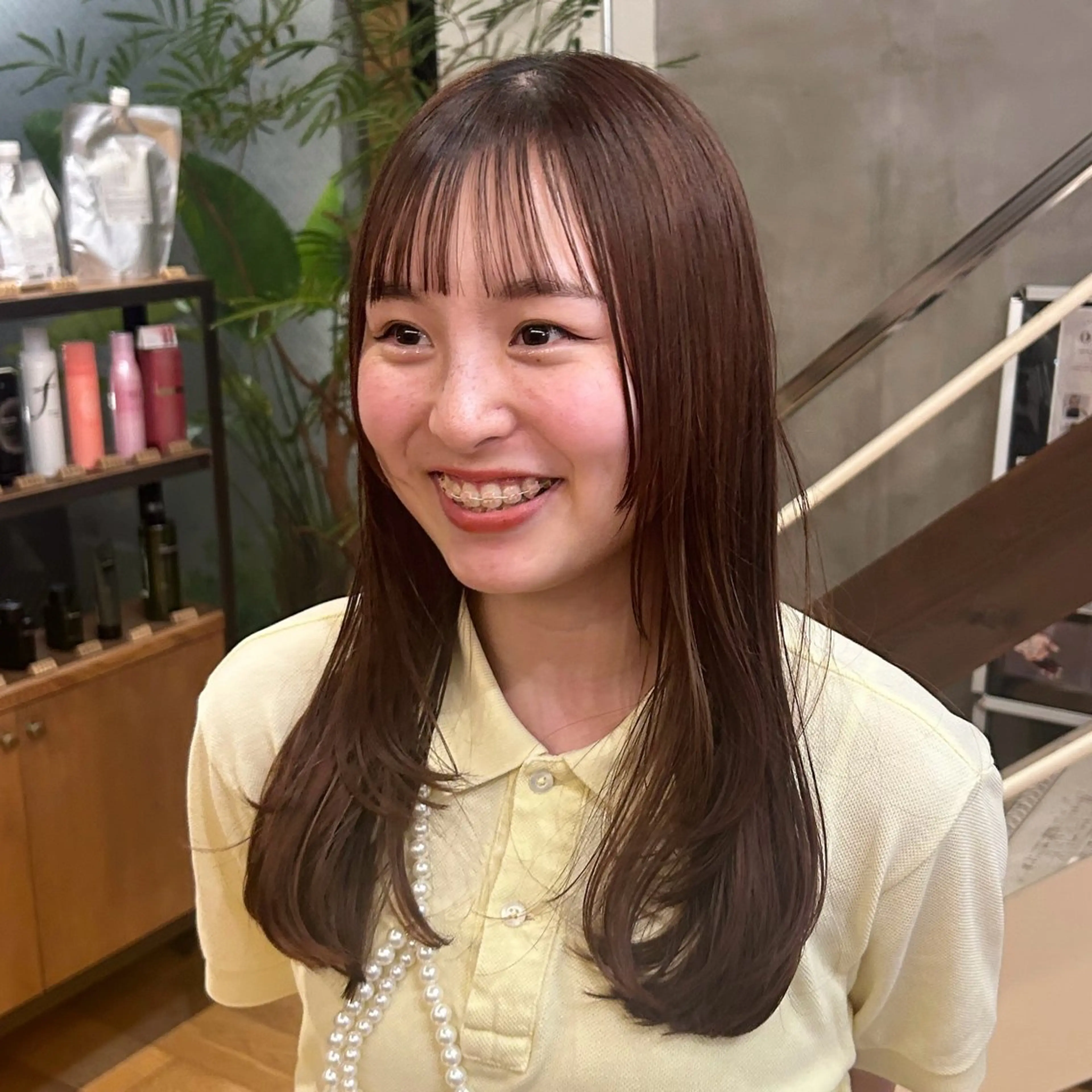 セミロング カラー ブラウンカラー 顔まわりレイヤー レイヤーカット カット nana/ボブ/ レイヤー/梅田のヘアスタイル