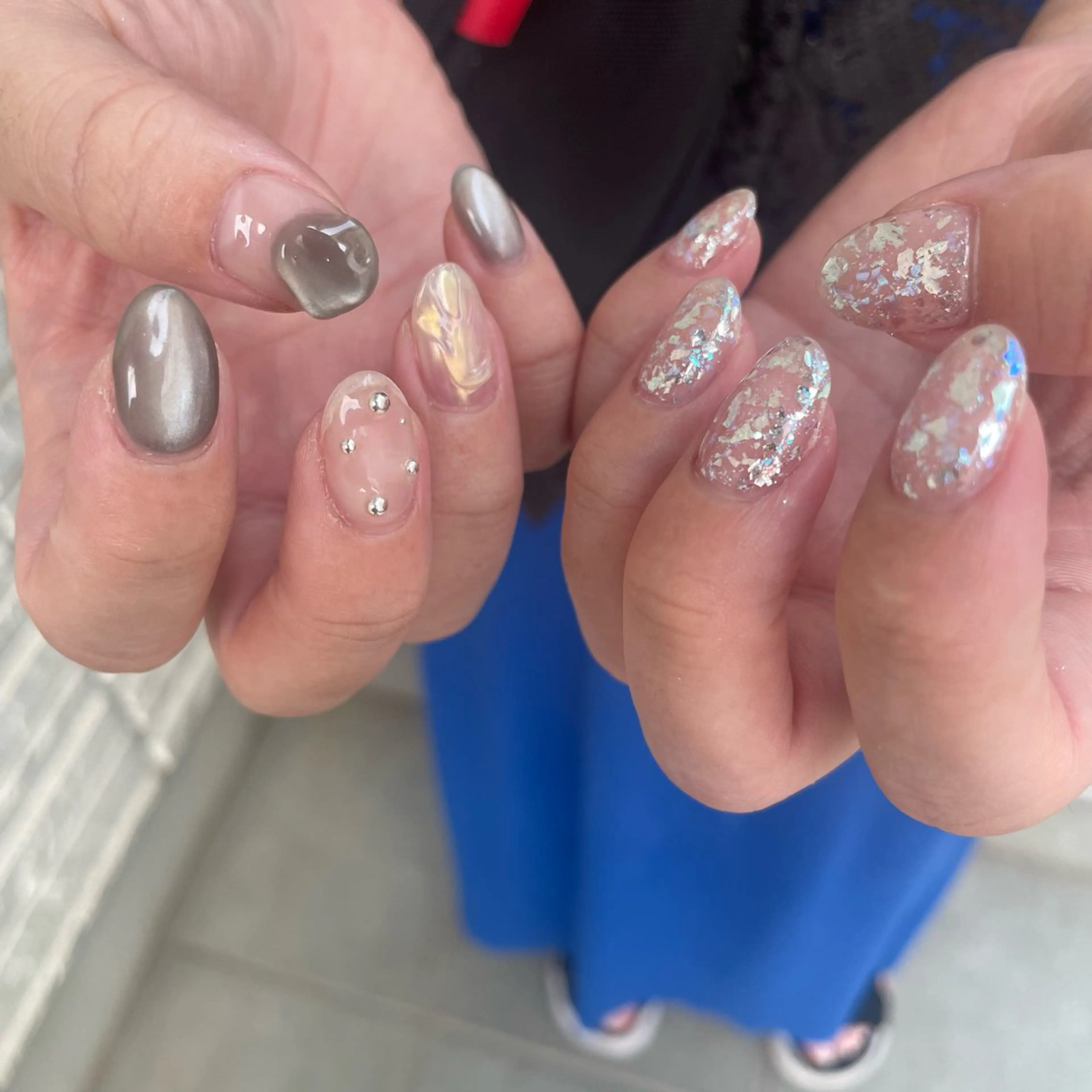 ネイル カジュアル 氷ネイル・うるうるネイル マグネットネイル ニュアンスネイル ショートネイル ハンドネイル 八潮市ショートネイル 🌼AKANEのネイルデザイン