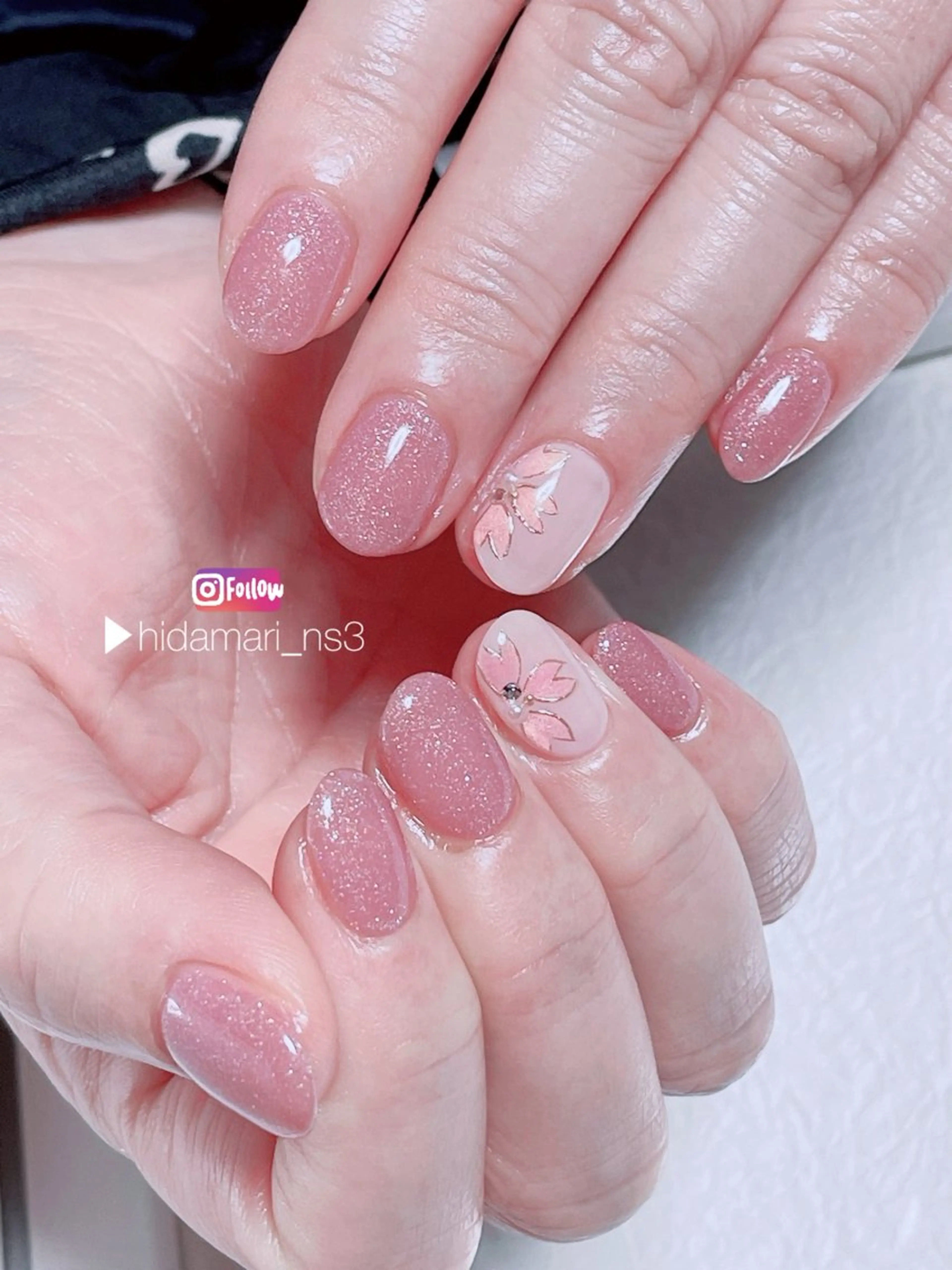 ネイル 桜ネイル マグネットネイル 持ち込み ピンク ハンドネイル NailSalon ひだまりのネイルデザイン