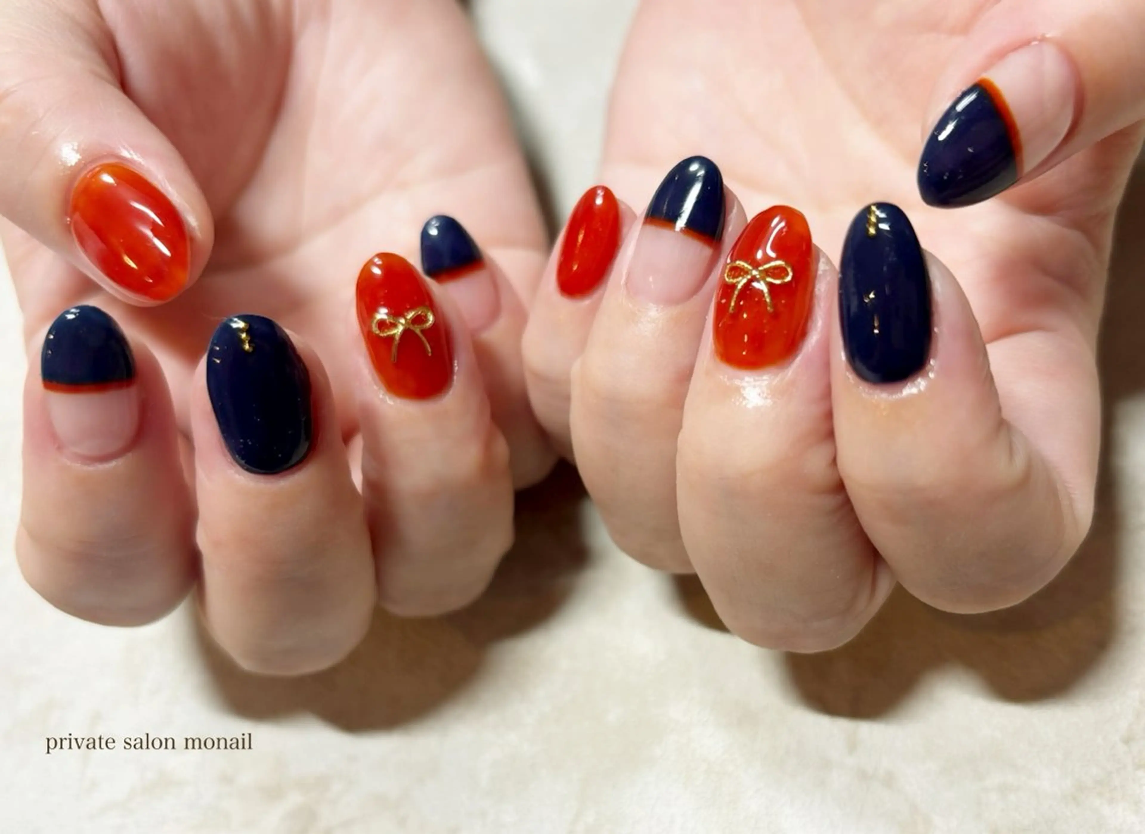 ネイル リボン ハンドネイル nail salon monailのネイルデザイン