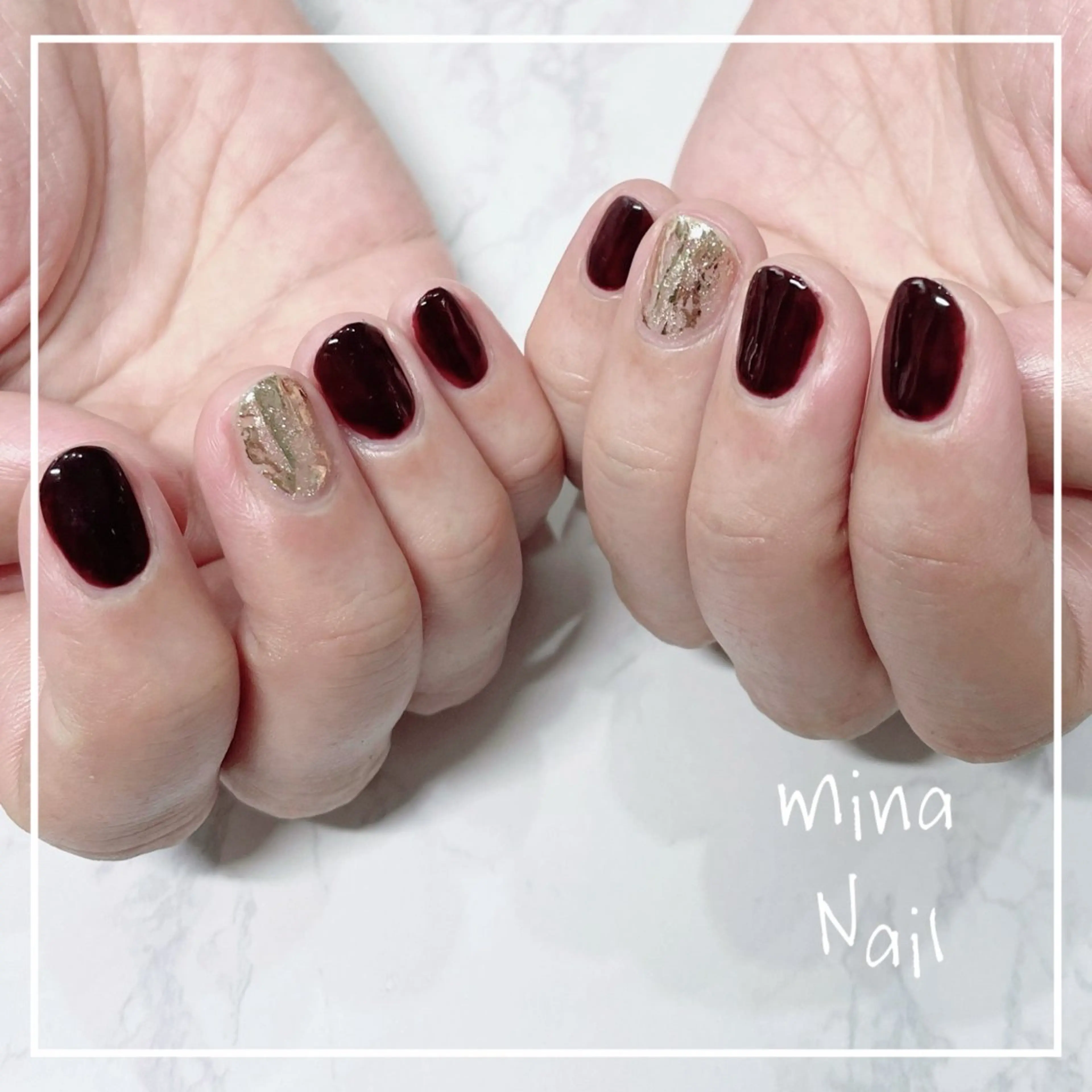 ネイル ボルドー ゴールド mina Nailのネイルデザイン