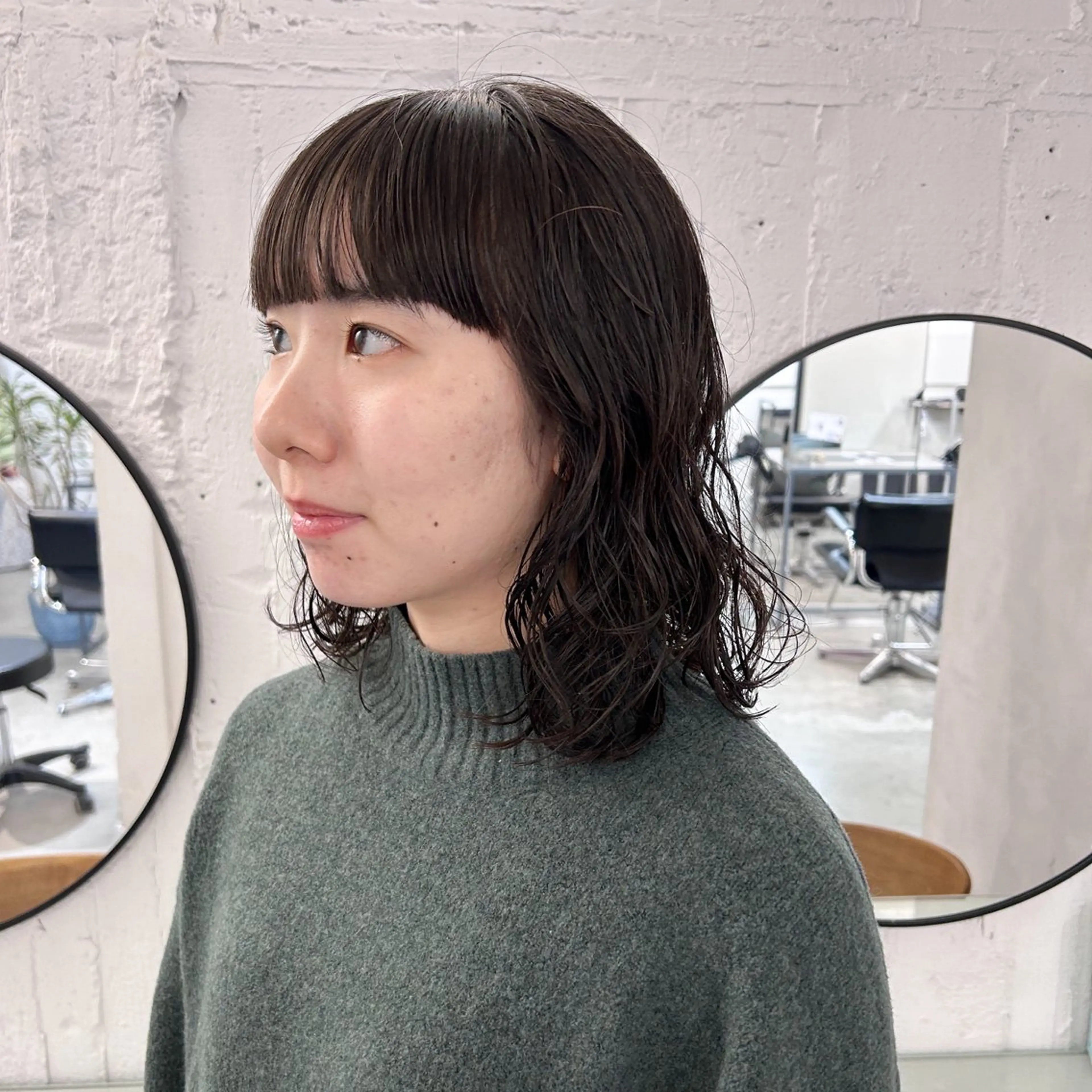 ミディアム パーマ カット パーマ トリートメント 切りっぱなしBOB 職人💜Anzuのヘアスタイル