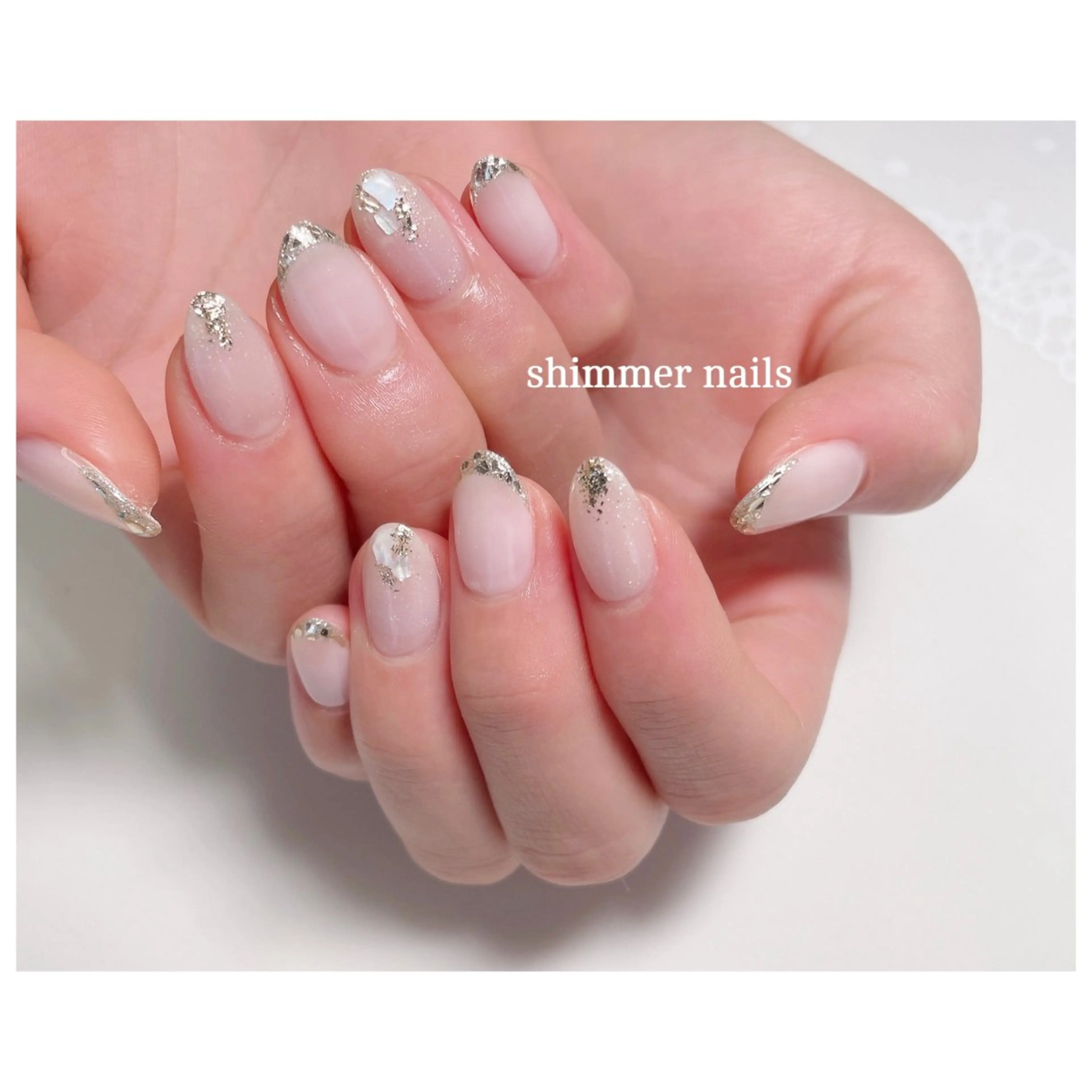 ネイル フレンチネイル ガラスフレンチ shimmer nailsのネイルデザイン