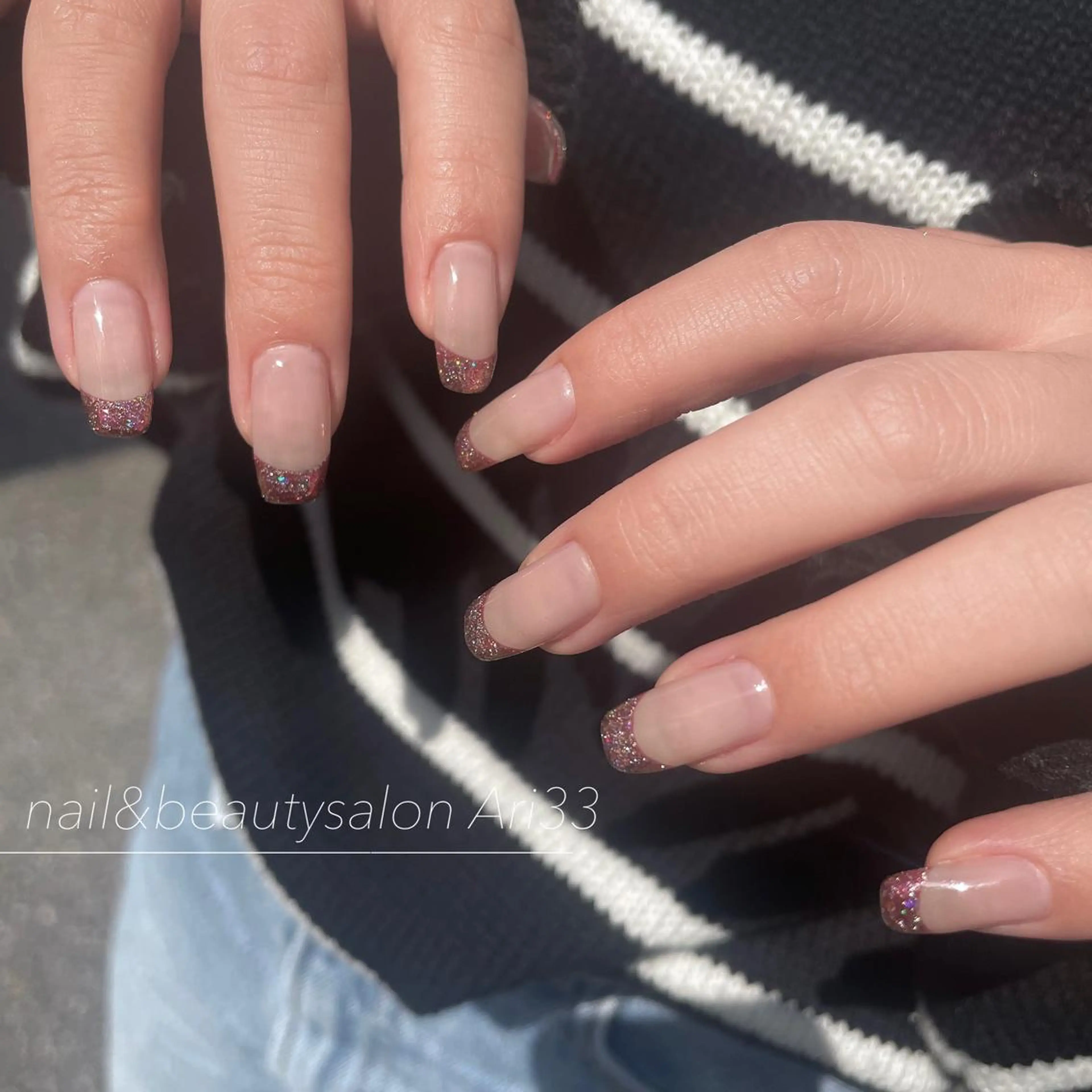 ネイル フラッシュネイル フレンチネイル ニュアンスネイル 春ネイル ハンドネイル プライベートサロン Ari33nailのネイルデザイン