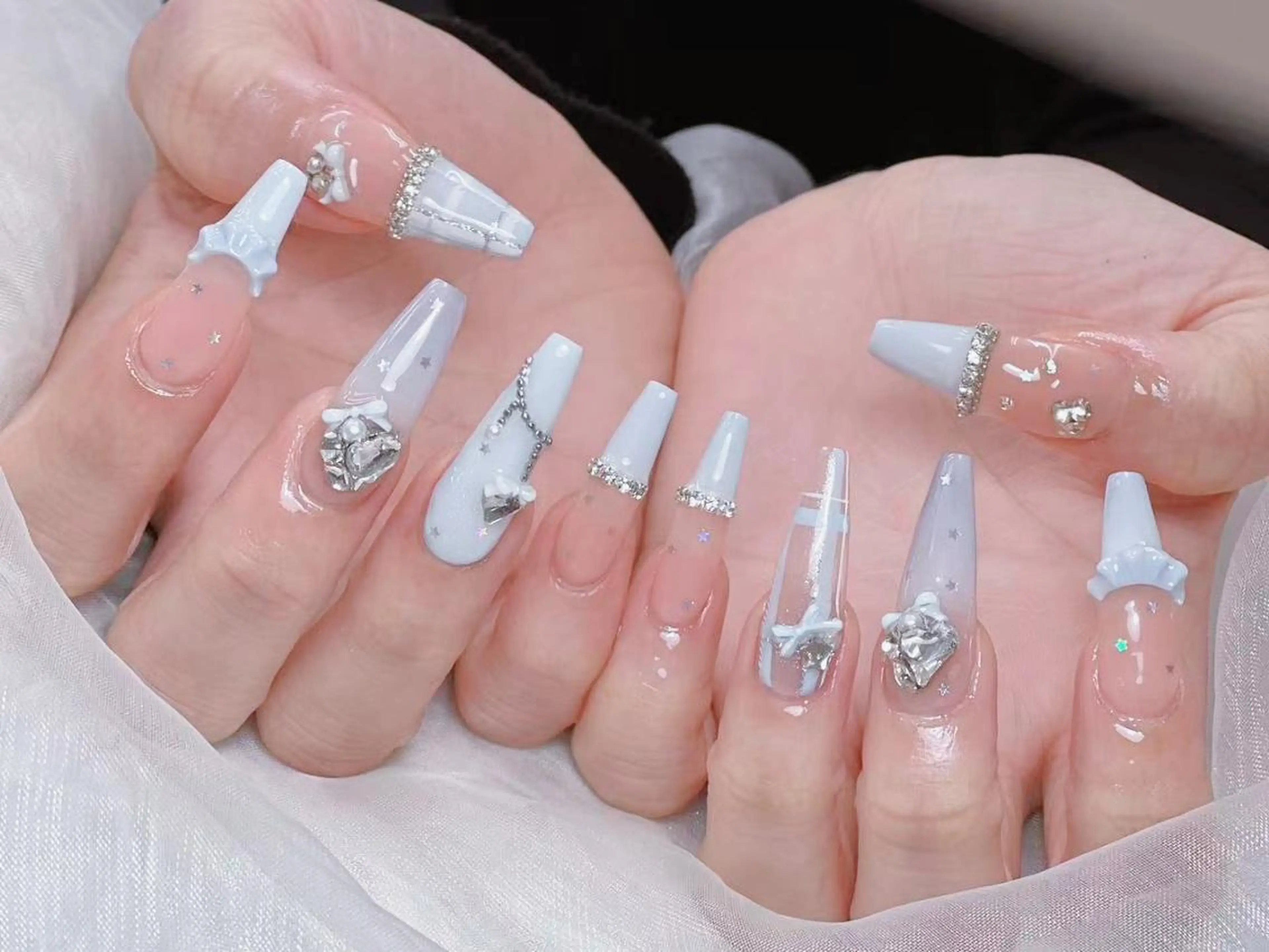 メンズ ネイル アートネイル フレンチネイル ジェルネイル ハート キラキラネイル Bloom kabukiのネイルデザイン