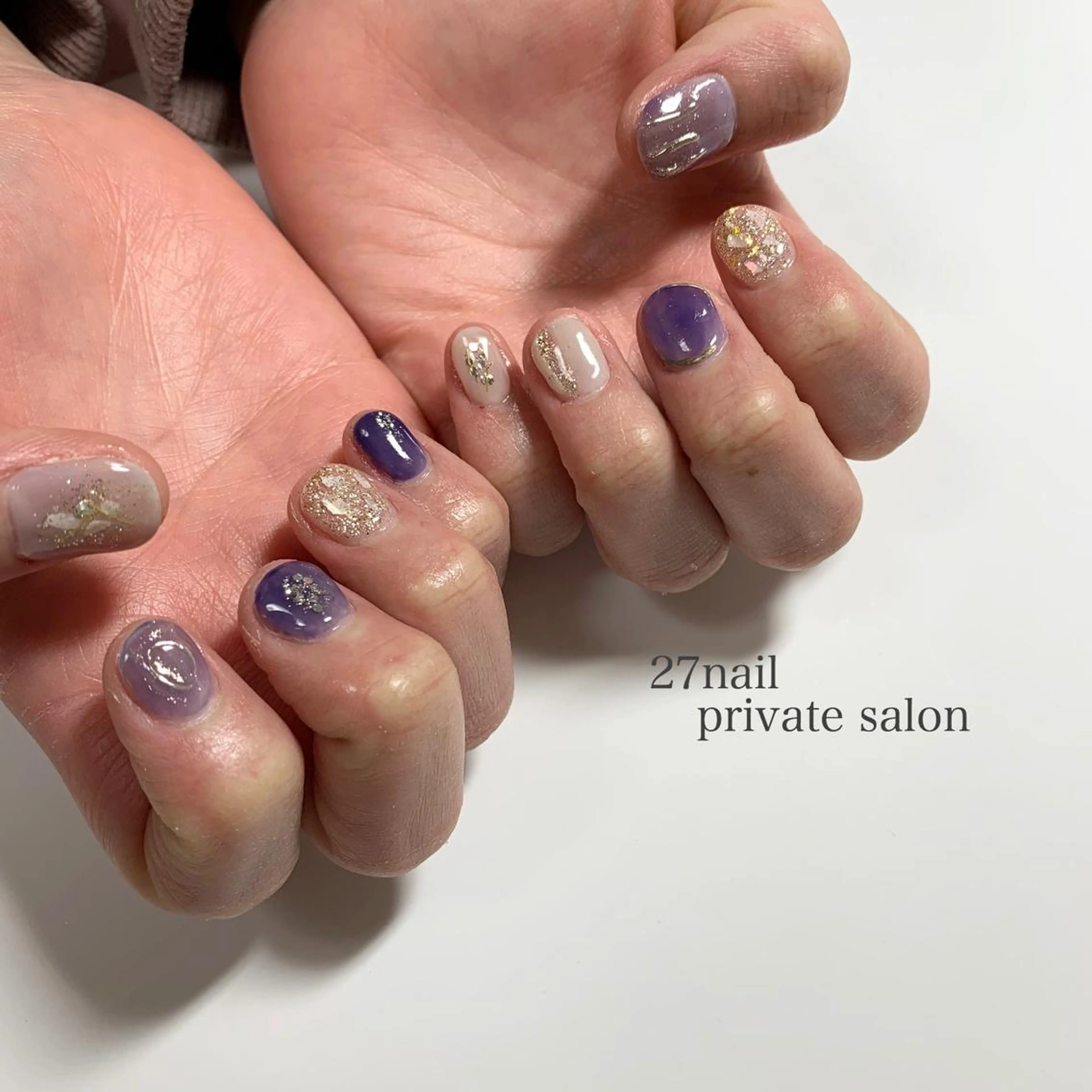 ショート ネイル アートネイル ミラーネイル ニュアンスネイル 27salon yuinaのネイルデザイン