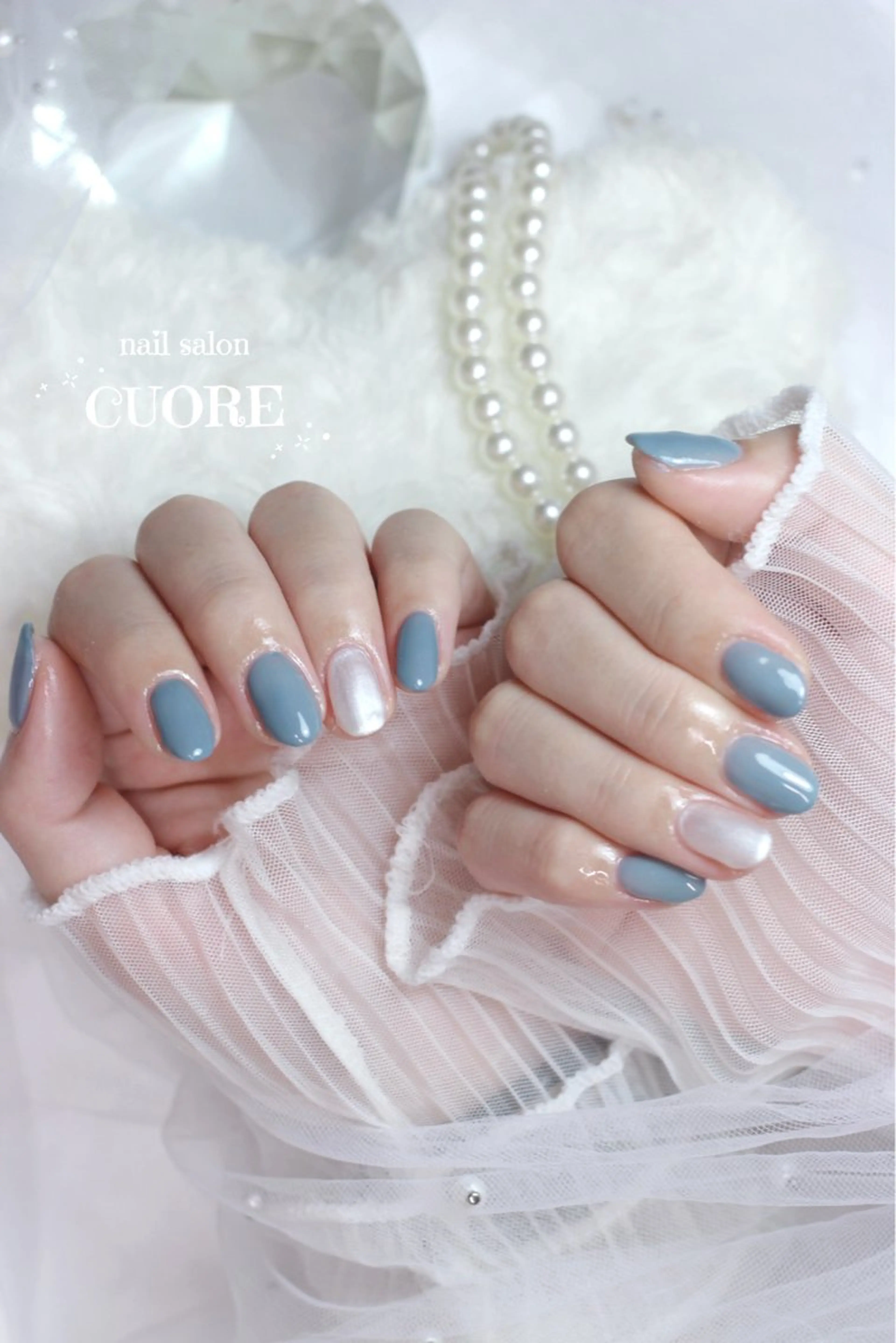 ネイル ブルー オフィスネイル ワンカラーネイル シンプルネイル ハンドネイル nail salon CUOREのネイルデザイン