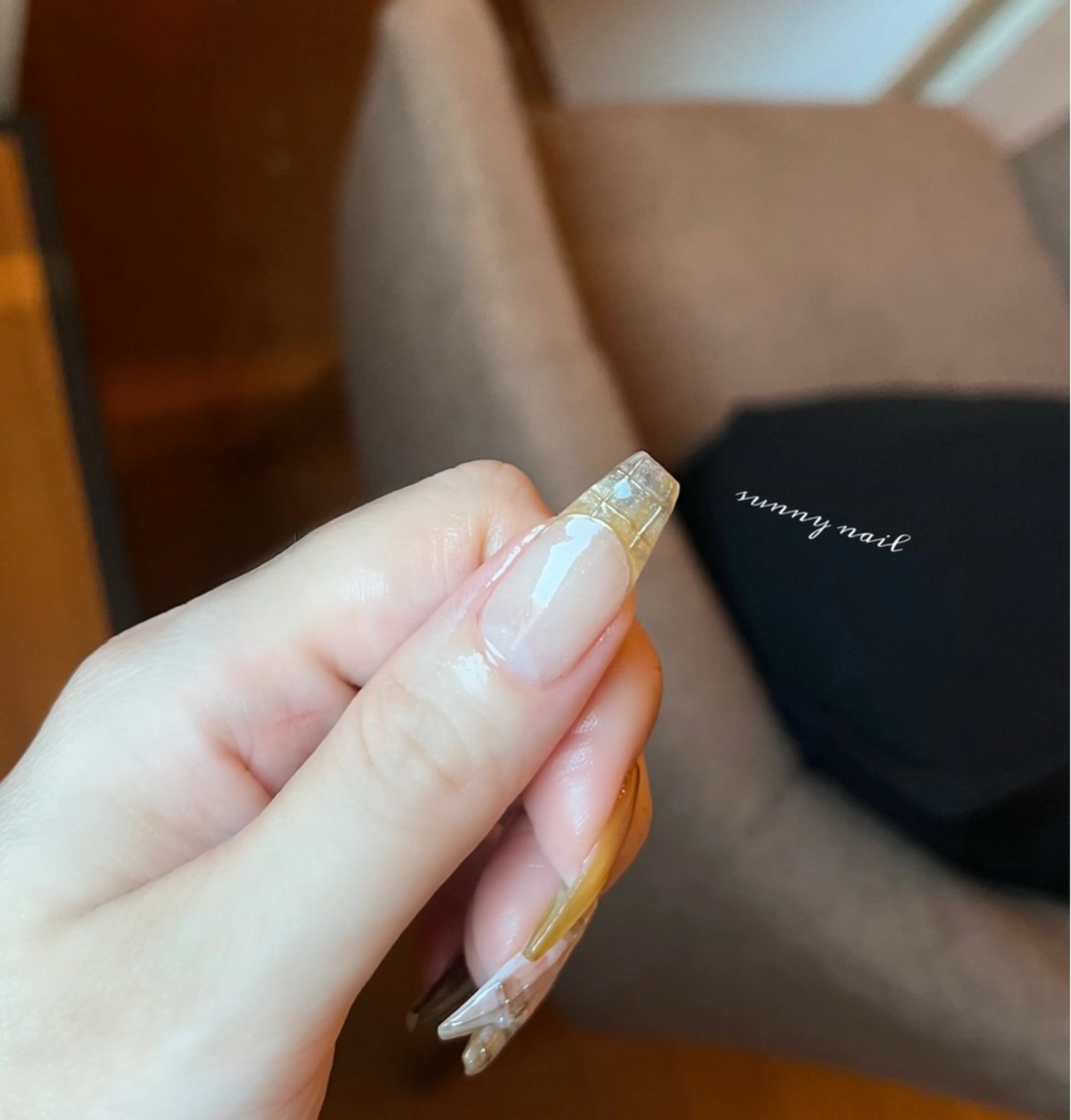 ネイル ブラウン ジェルネイル ミラーネイル オレンジ パラジェル sunny nailのネイルデザイン