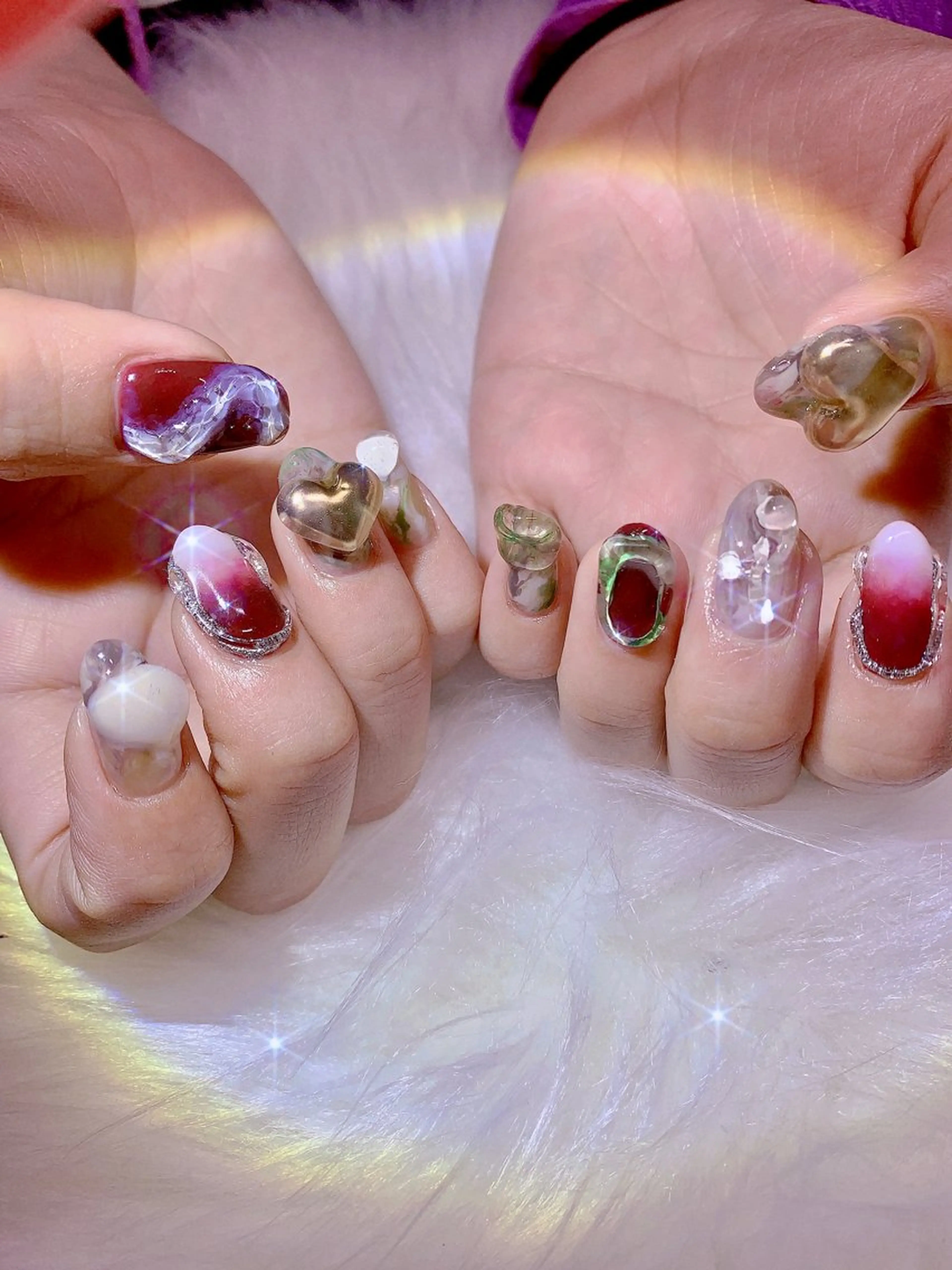 ネイル アートネイル 氷ネイル・うるうるネイル キラキラネイル 持ち込み ニュアンスネイル シェアサロンLei.g(レイジー)所属・3Dアートネイル💗 都築レナのネイルデザイン