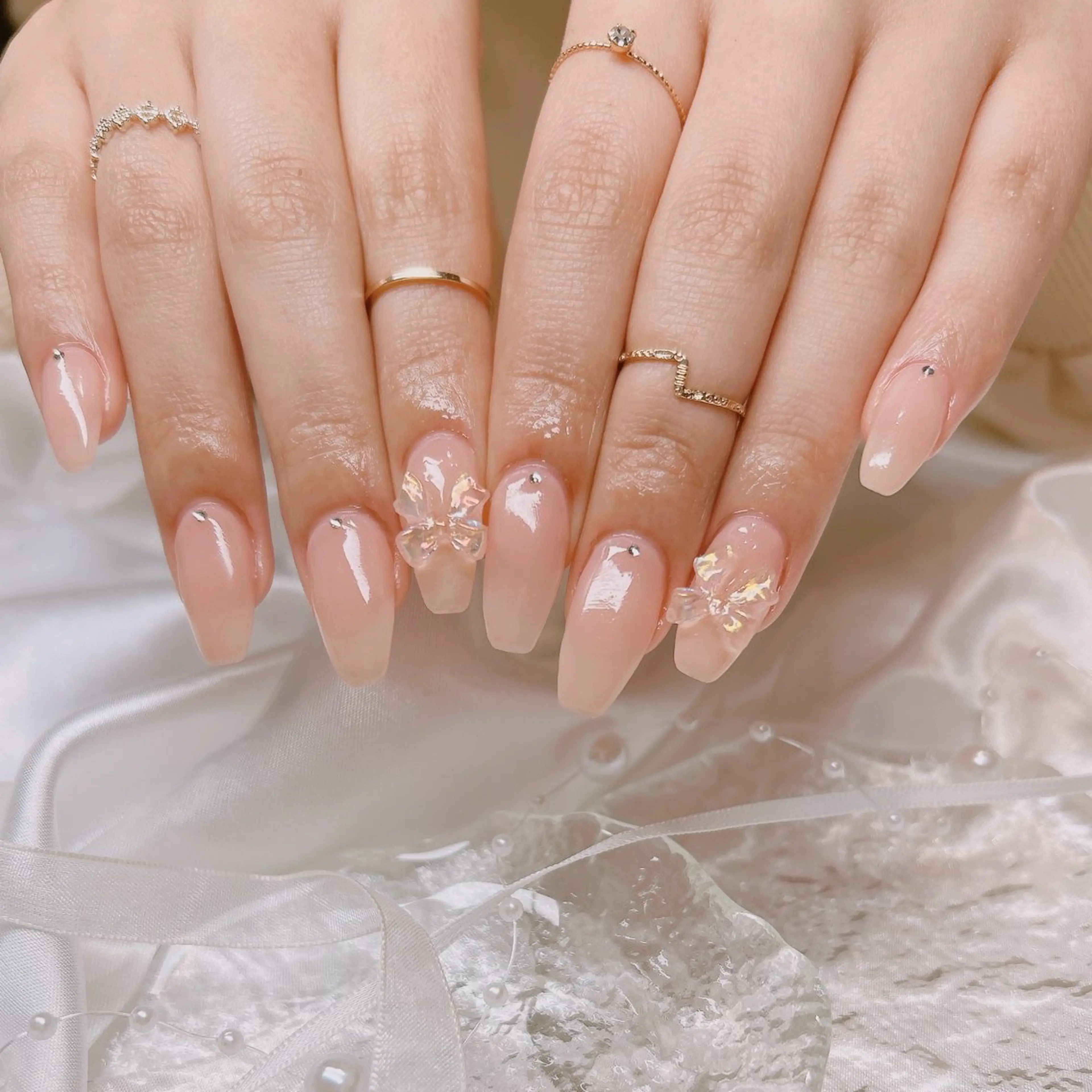 ネイル オーロラネイル リボン junna 金山.東別院.上前津のネイルデザイン