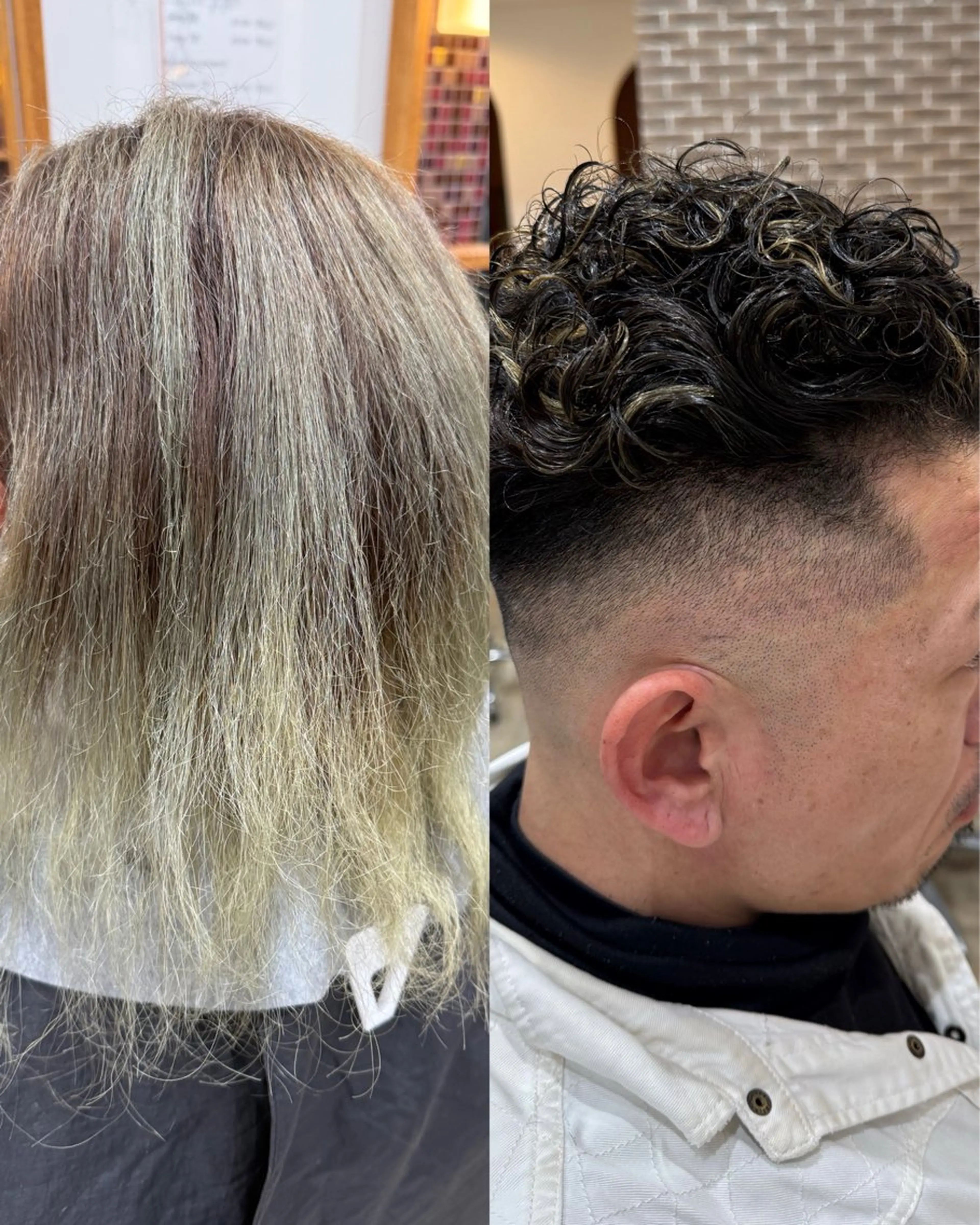 ショート カラー パーマ メンズ メンズブリーチ センターパート フェードカット フェザーパーマ メンズハイライト peakshair所属・堀江/レイヤーカット 𝒀𝑼𝑻𝑶のヘアスタイル