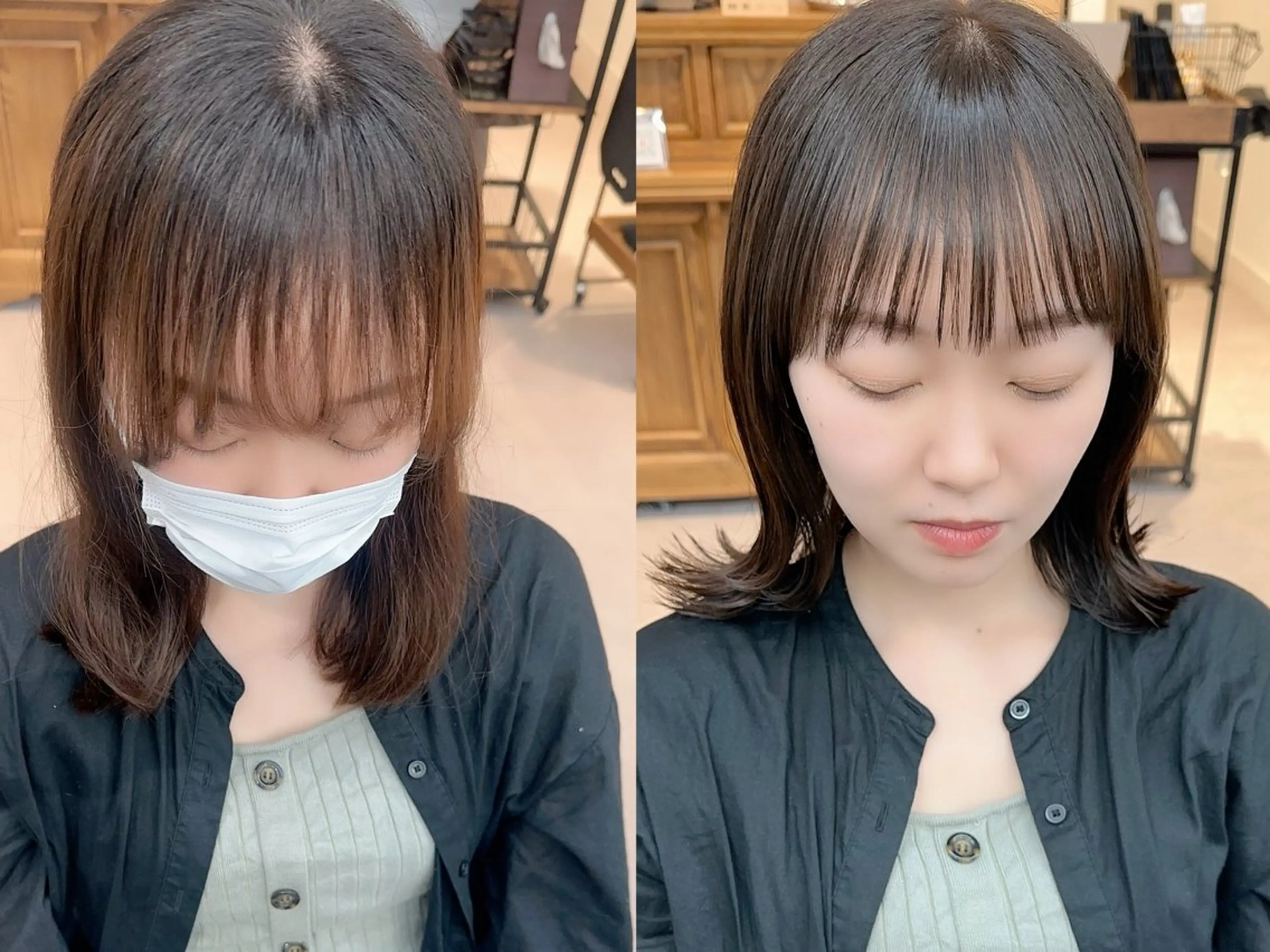 【ミニモ限定クーポン🫶🏻🩷】顔まわりカット+前髪ケアストレート+カラー¥14850の写真