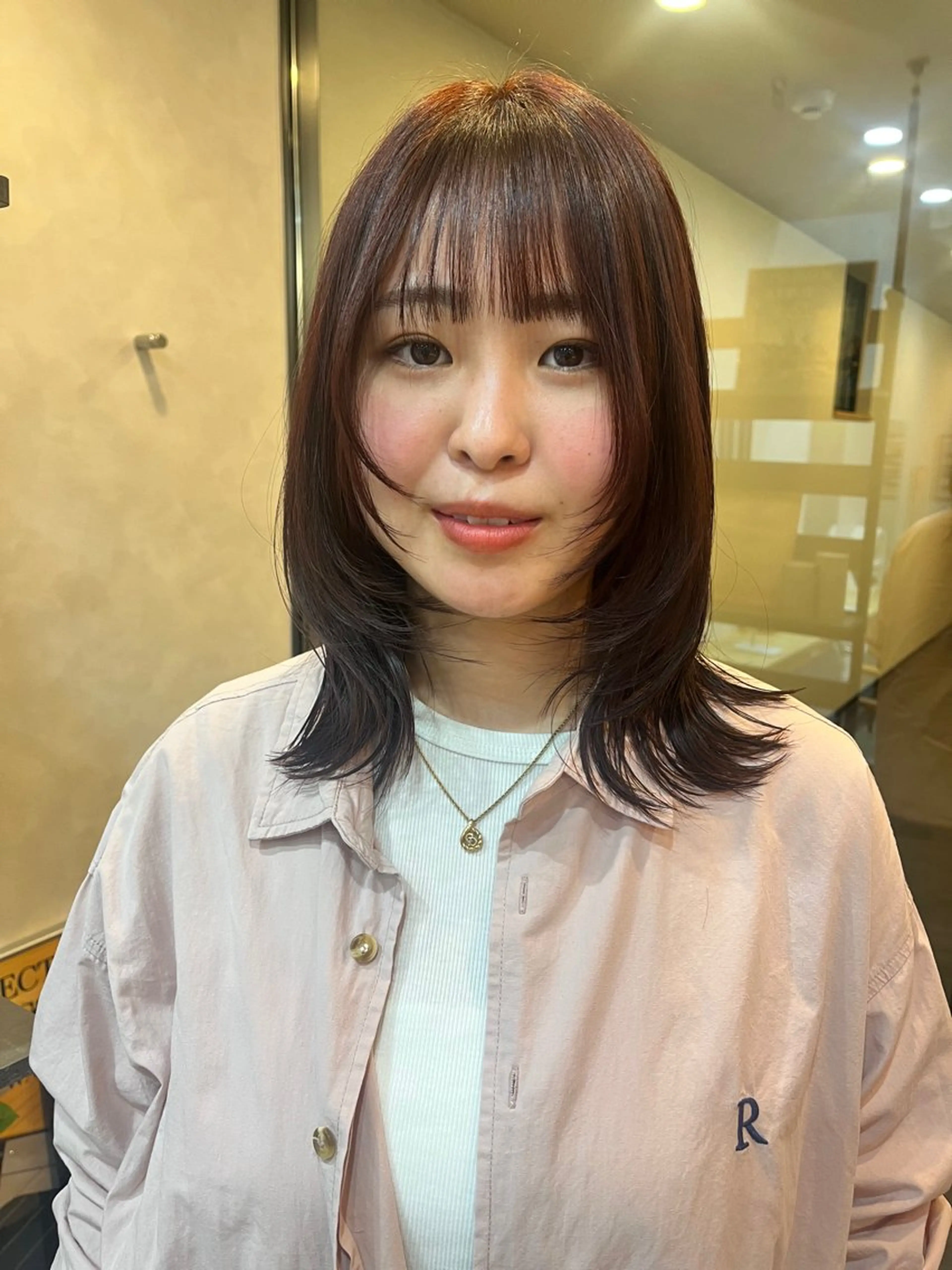 ミディアム カラー ブラウンカラー ピンクカラー ピンクブラウン 顔まわりレイヤー レイヤーカット カット ヘアカラー レイヤー/暖色/ 髪質改善/永礼芳果のヘアスタイル