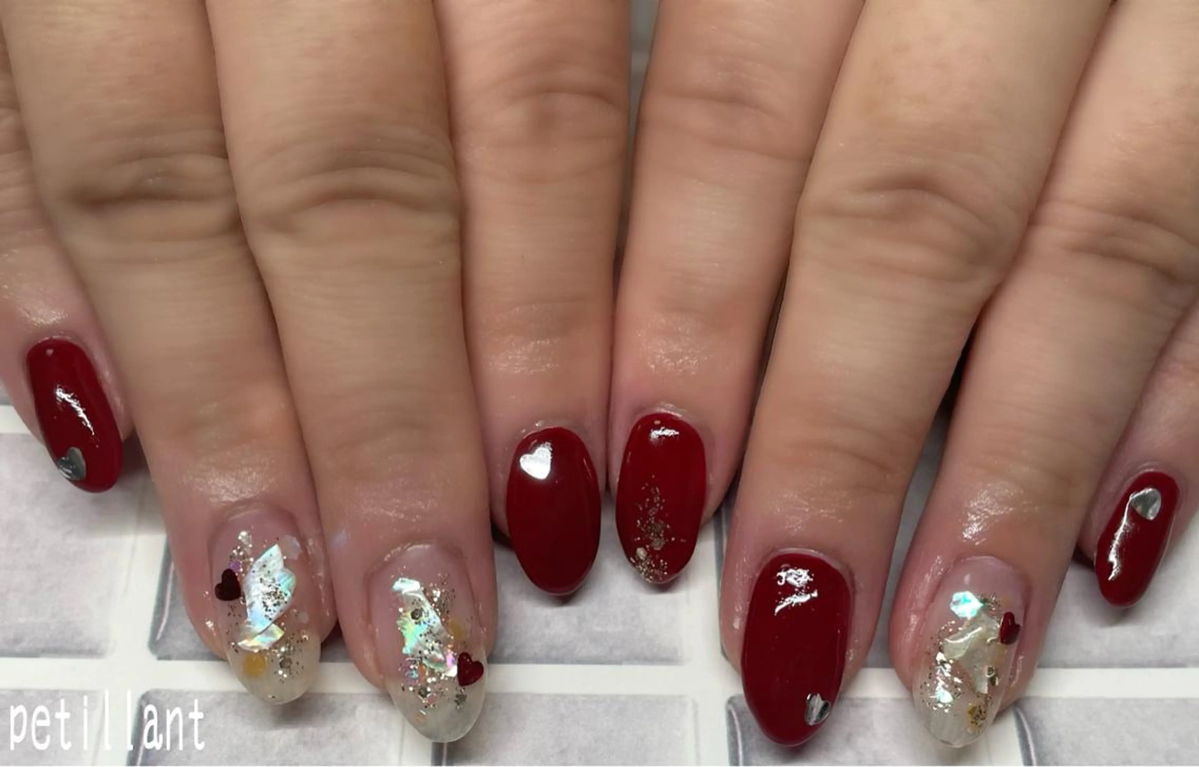 ネイル アートネイル ハート バレンタイン nail salon petillantのネイルデザイン