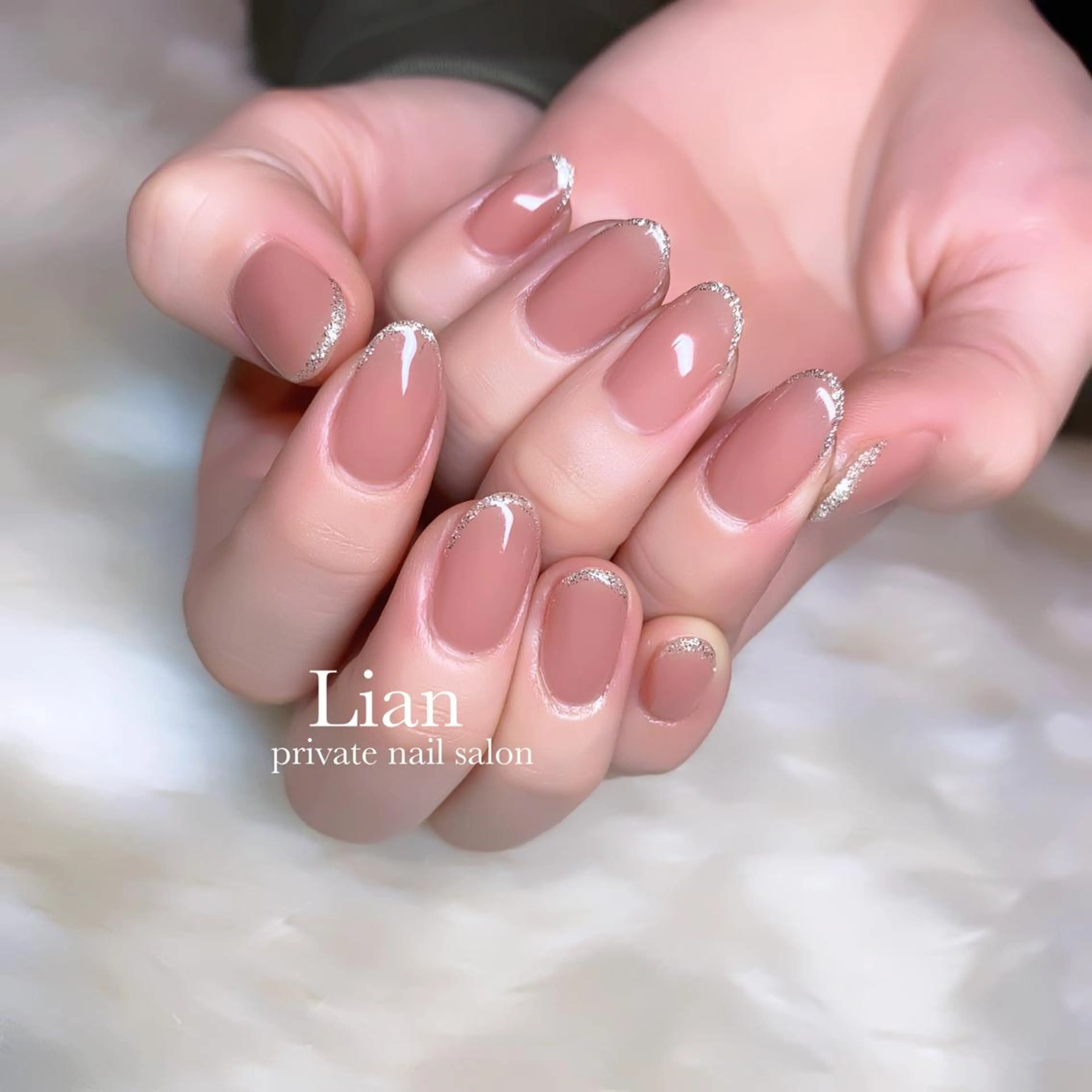 ネイル フレンチネイル ラメ(グリッター) オフィスネイル ピンク ピンクベージュ nailsalon Lenoaのネイルデザイン