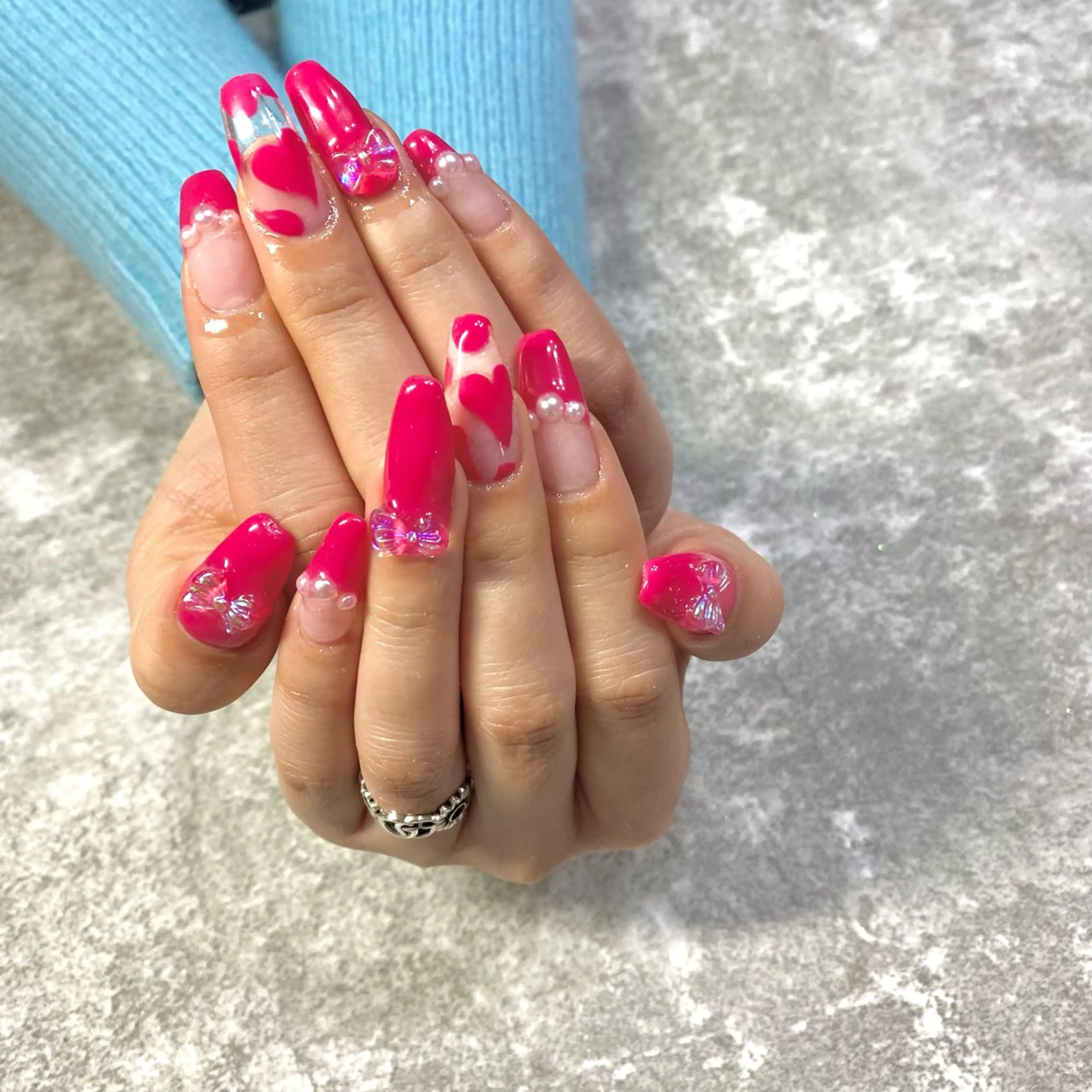 ネイル ハート ピンク バレンタイン ハンドネイル ★Rinail... .のネイルデザイン