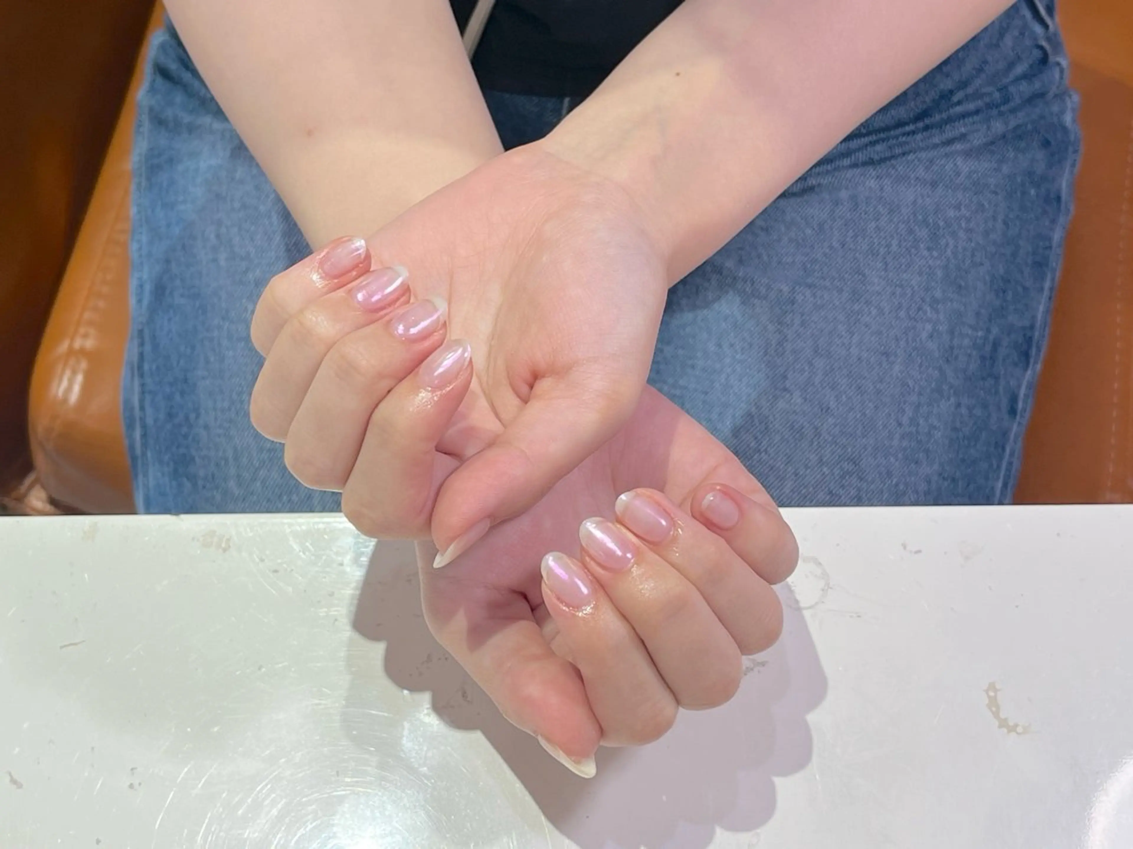 ネイル オーロラネイル クリアネイル ピンク Asakawa yuzukaのネイルデザイン