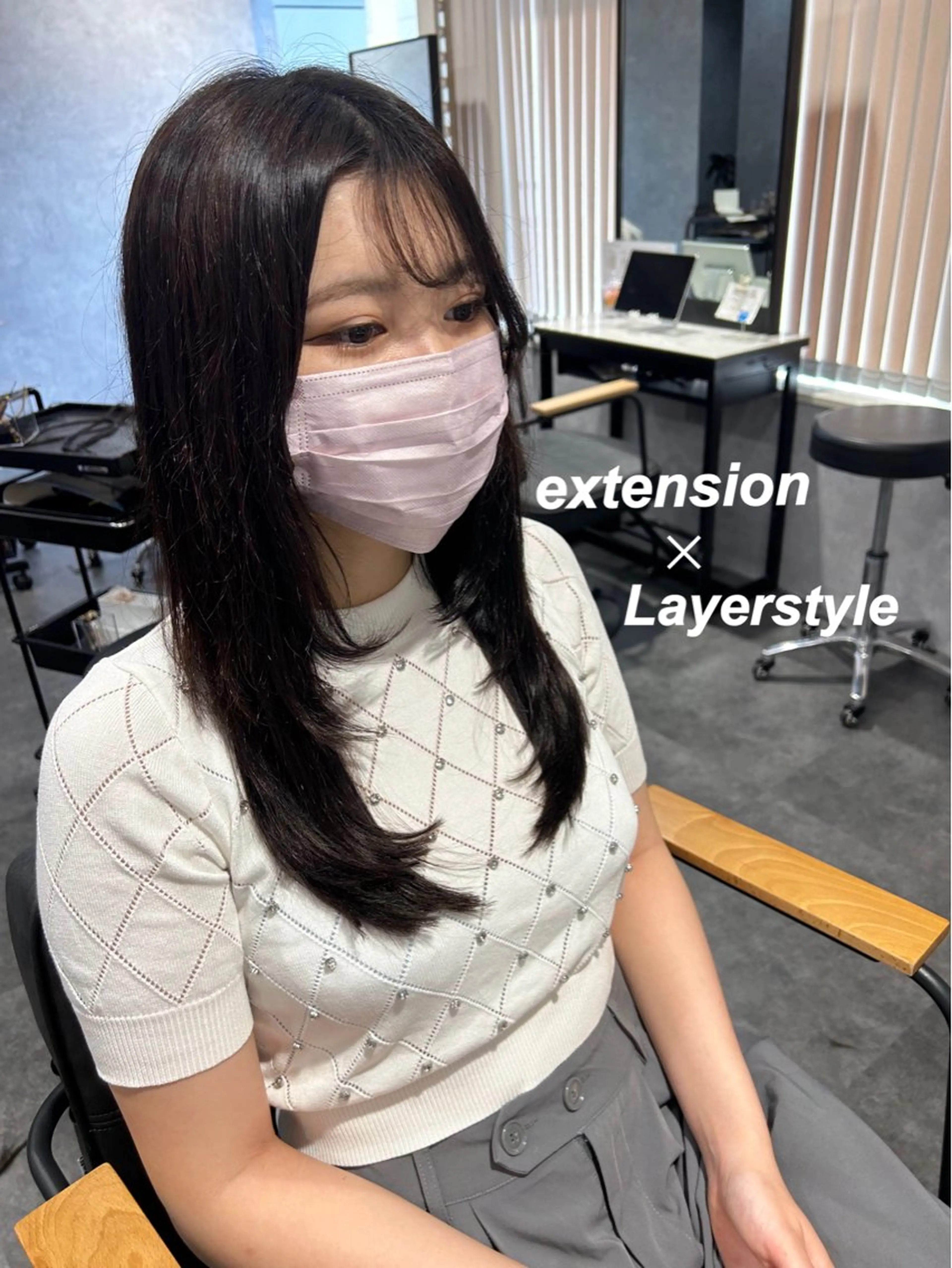 ロング エクステ 顔まわりレイヤー 顔周りカット レイヤーカット エクステ プルエクステ/インナ ーカラー🦊はるなのヘアスタイル