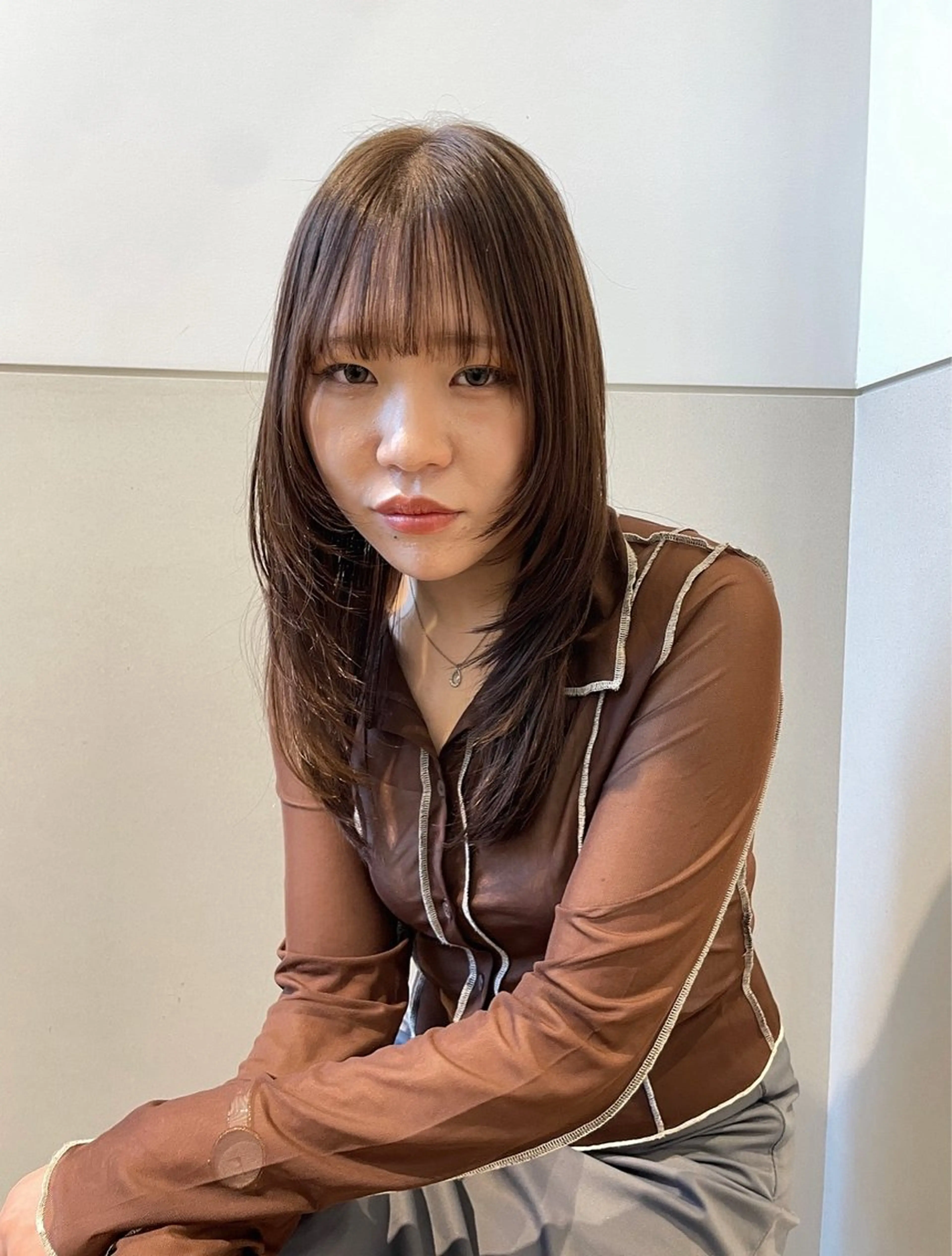 ミディアム カット ヘアカラー 抜け感ボブ×パーマ ｜kazaneのヘアスタイル