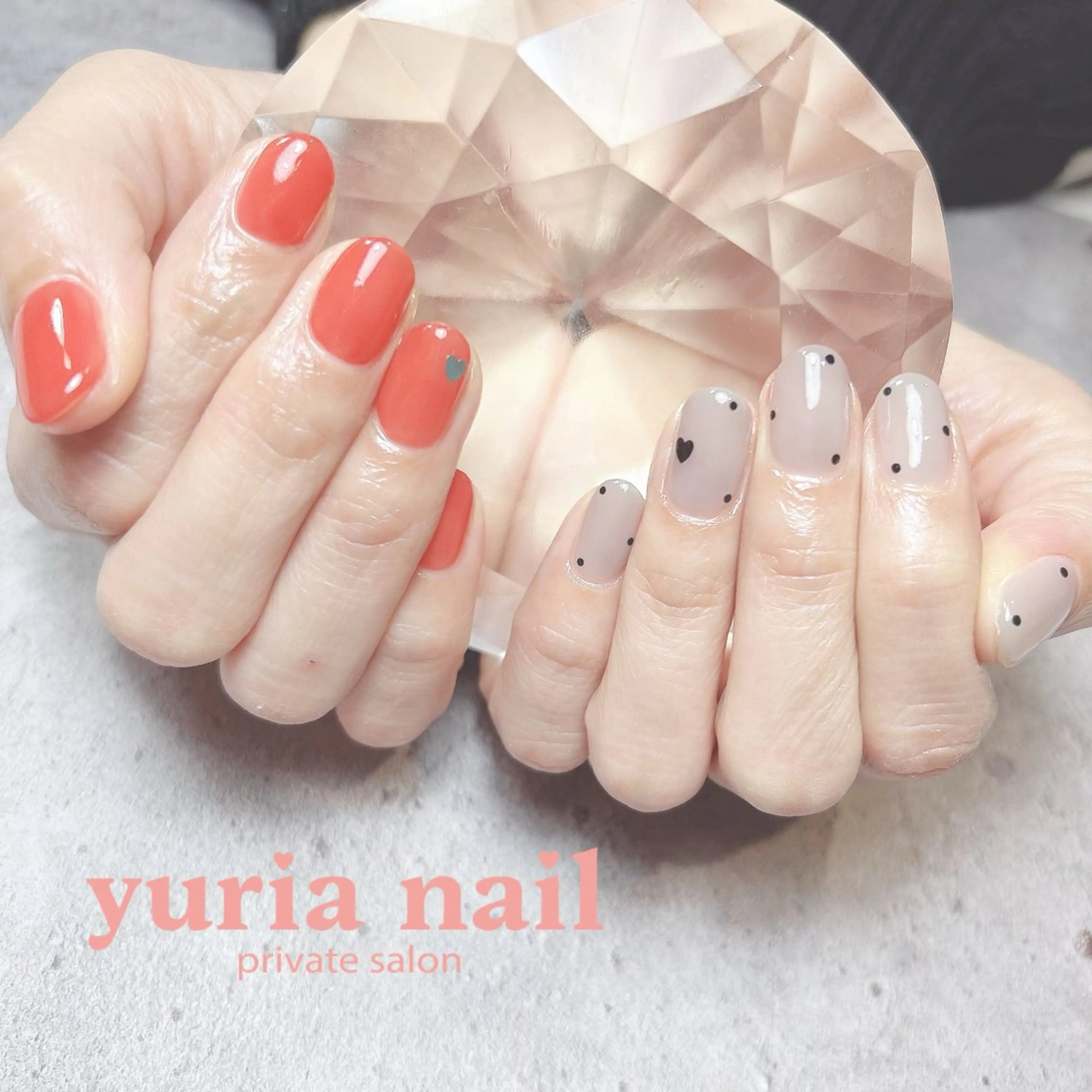 ネイル ジェルネイル ハート オレンジ バレンタイン ハンドネイル 小林 ゆりあのネイルデザイン