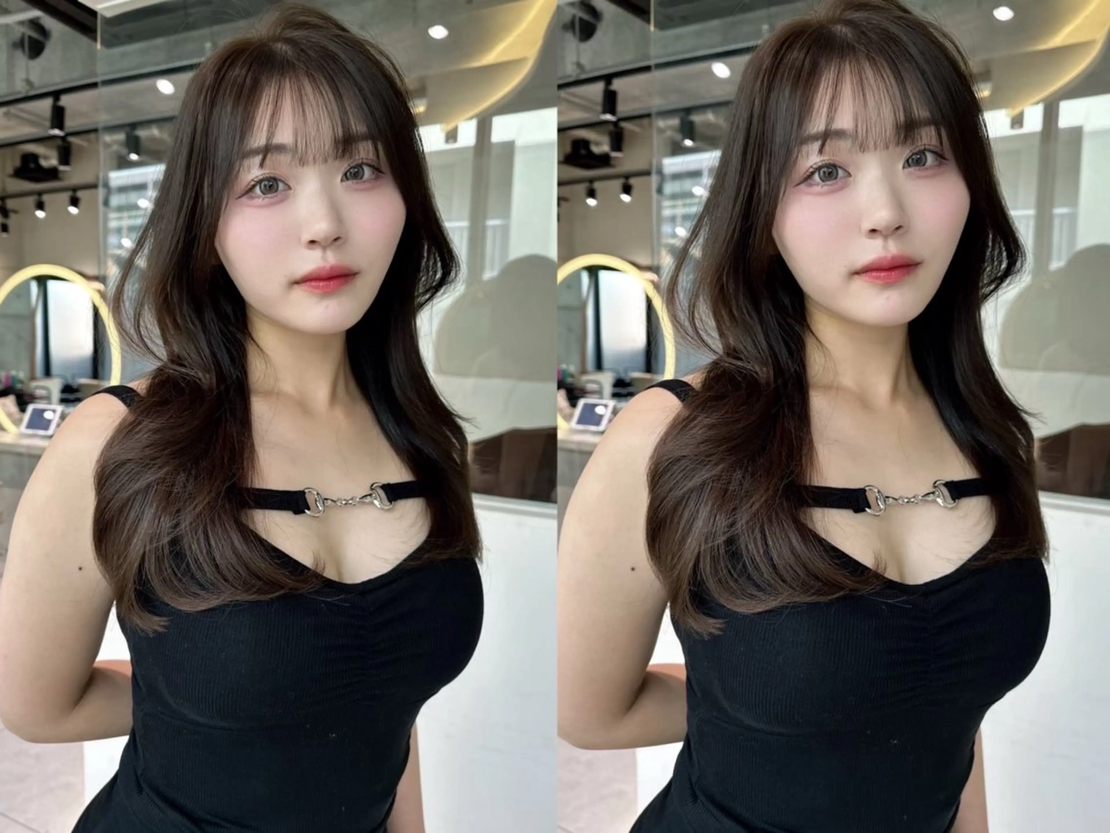 セミロング カット ヘアカラー MOE 福岡韓国ヘア✧︎のヘアスタイル