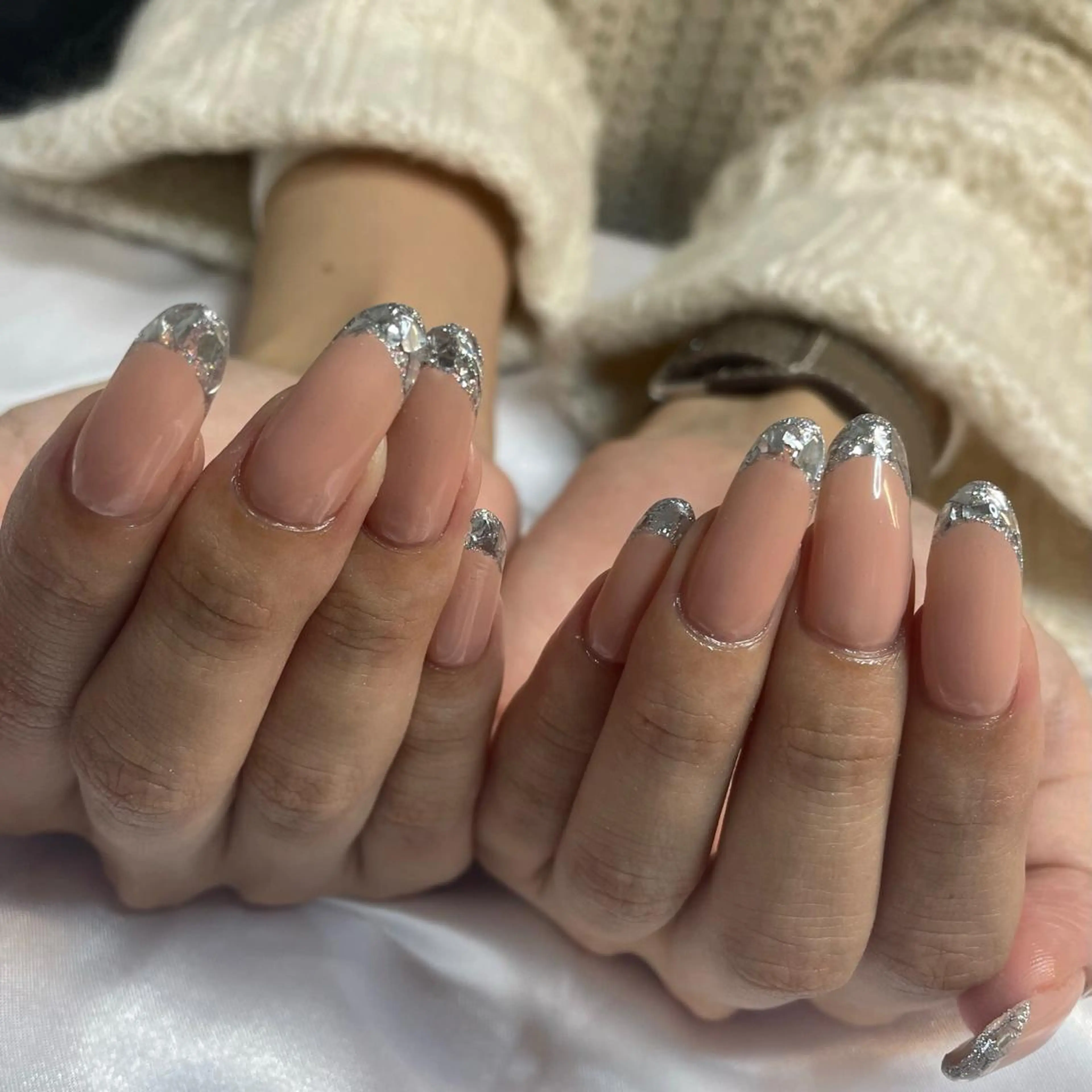 ネイル フレンチネイル ガラスフレンチ ハンドネイル 韓国/網紅/パーツ M-salonのネイルデザイン