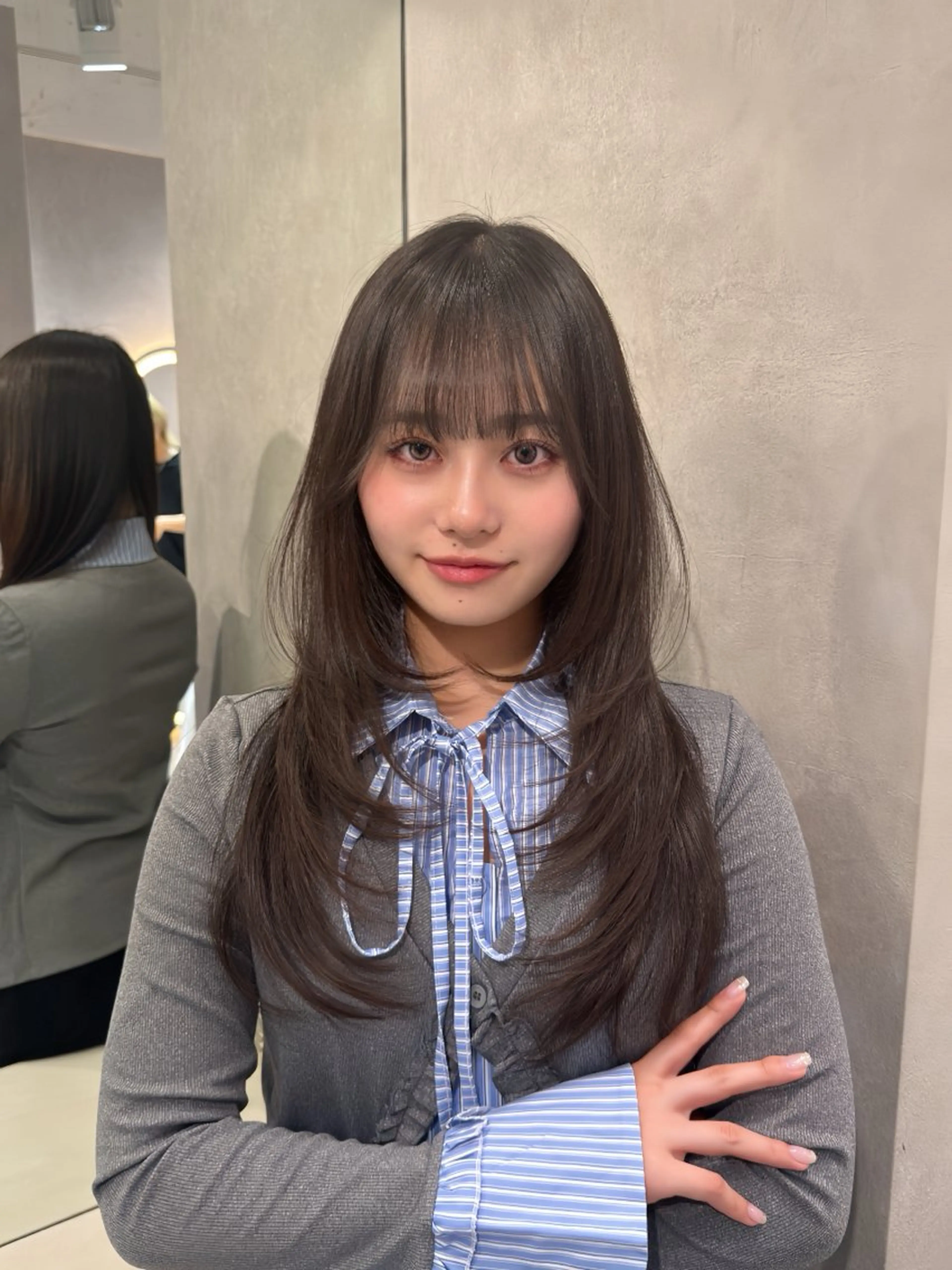 ロング カラー 韓国風ヘア レイヤーカット カット トリートメント 今っぽレイヤーカット グレージュ/リョウヤのヘアスタイル