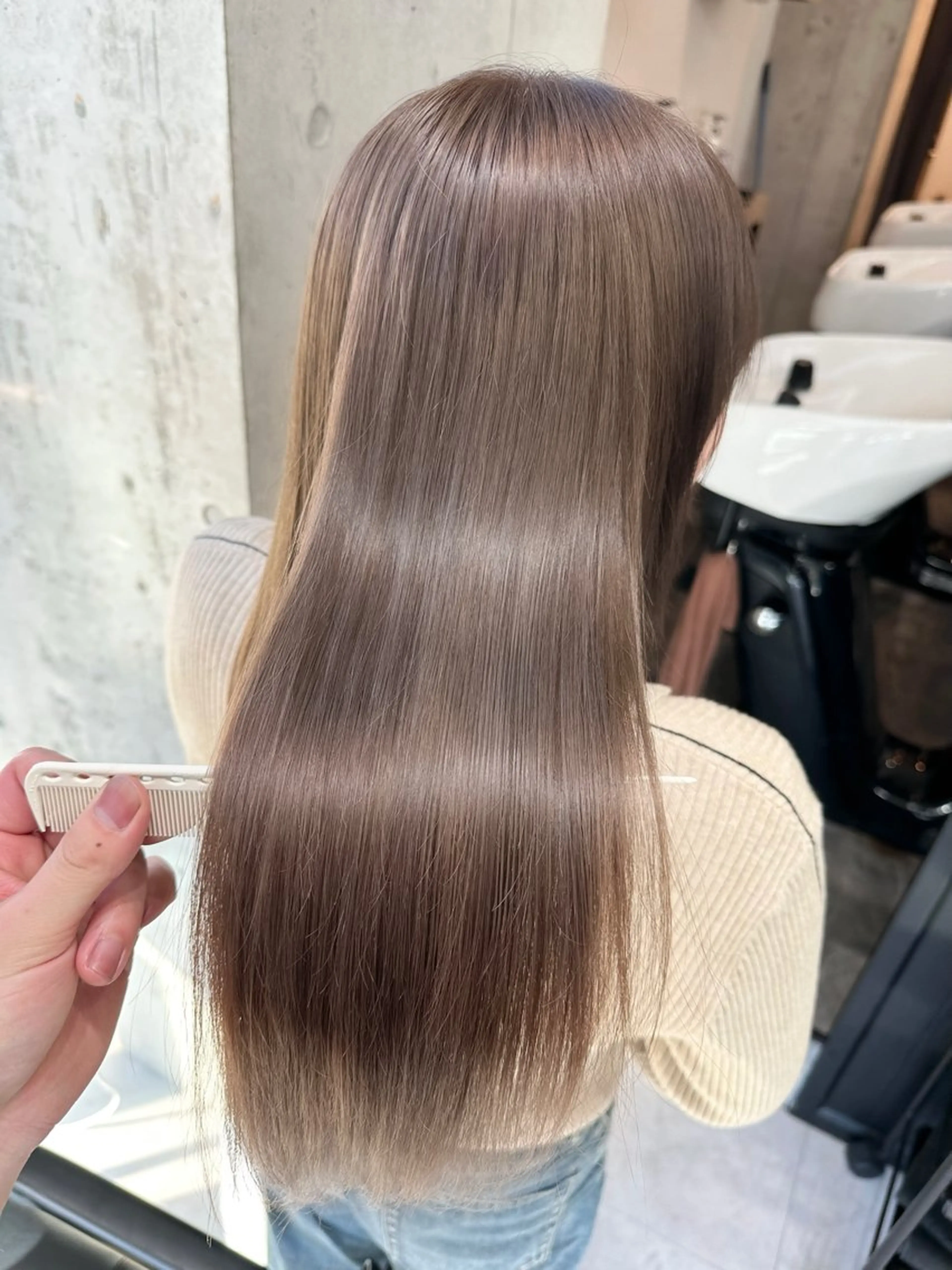 セミロング ヘアカラー トリートメント ✨透明感カラー/縮毛 恵比寿HAYATO✨のヘアスタイル