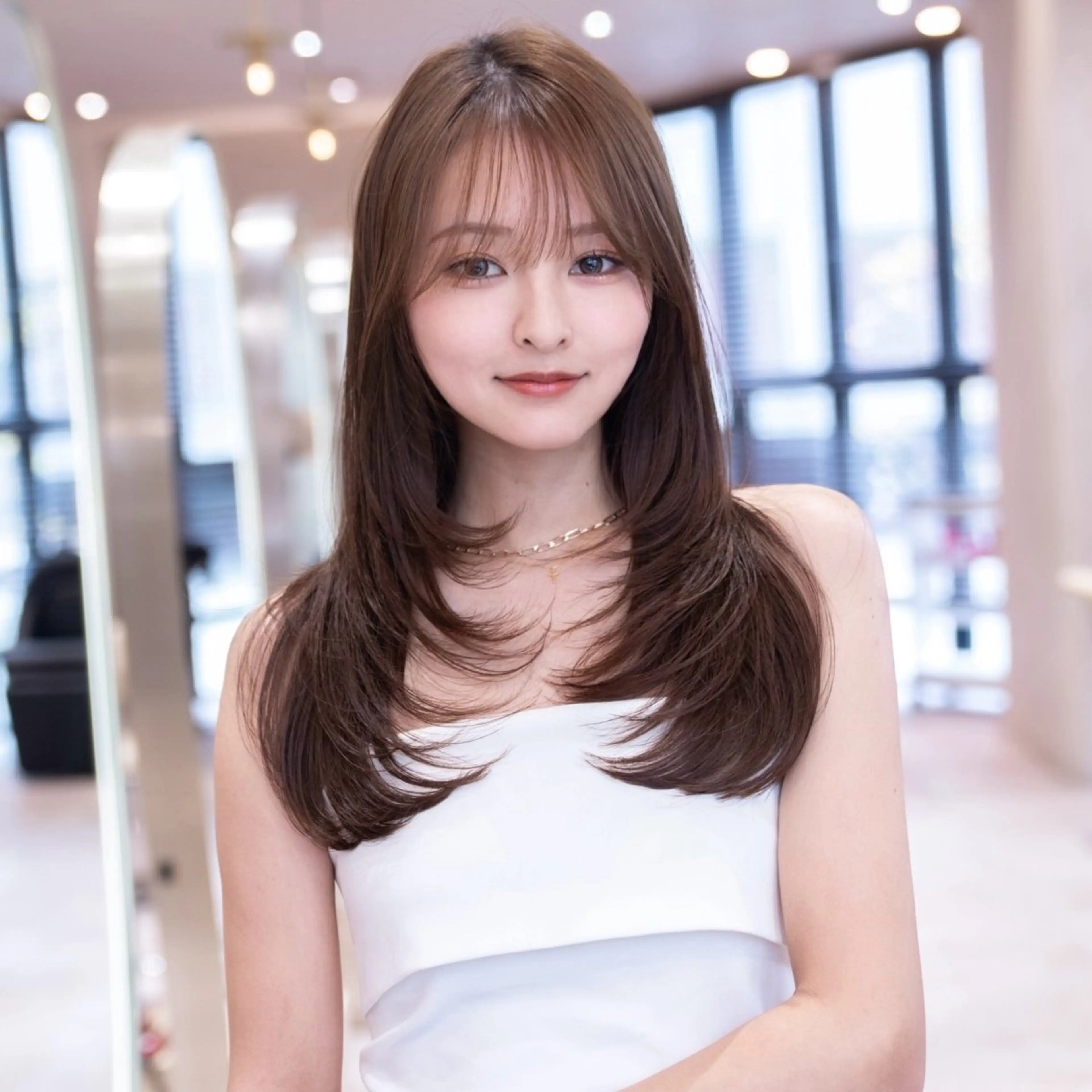 セミロング カラー 透明感カラー レイヤーカット ヘアカラー 渋谷/韓国レイヤー/ 艶カラー/nanoのヘアスタイル