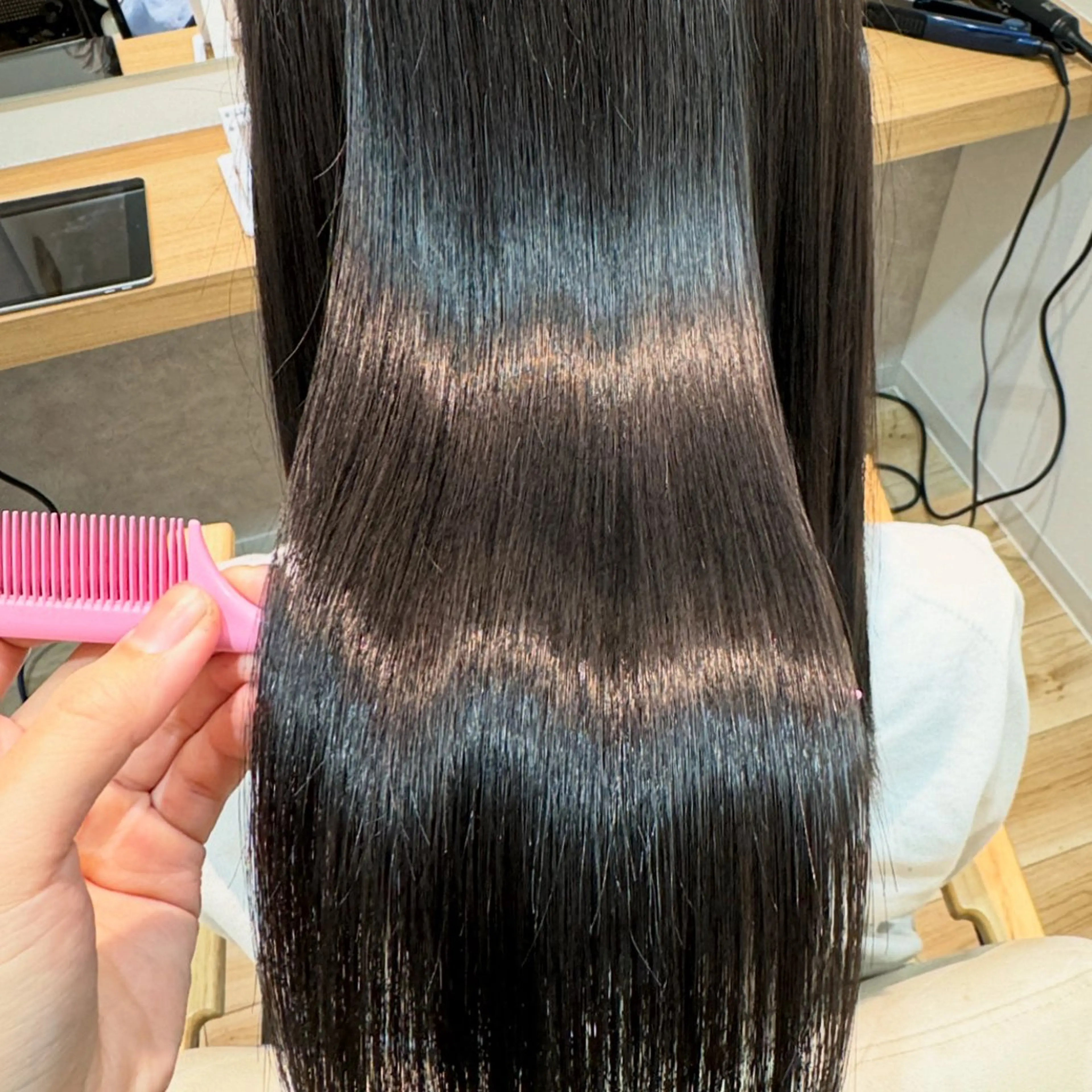 ロング カラー 黒髪 ケアカラー 髪質改善 韓国風ヘア トリートメント ヘアセット お呼ばれ カチモリ/はるか🎀のヘアスタイル