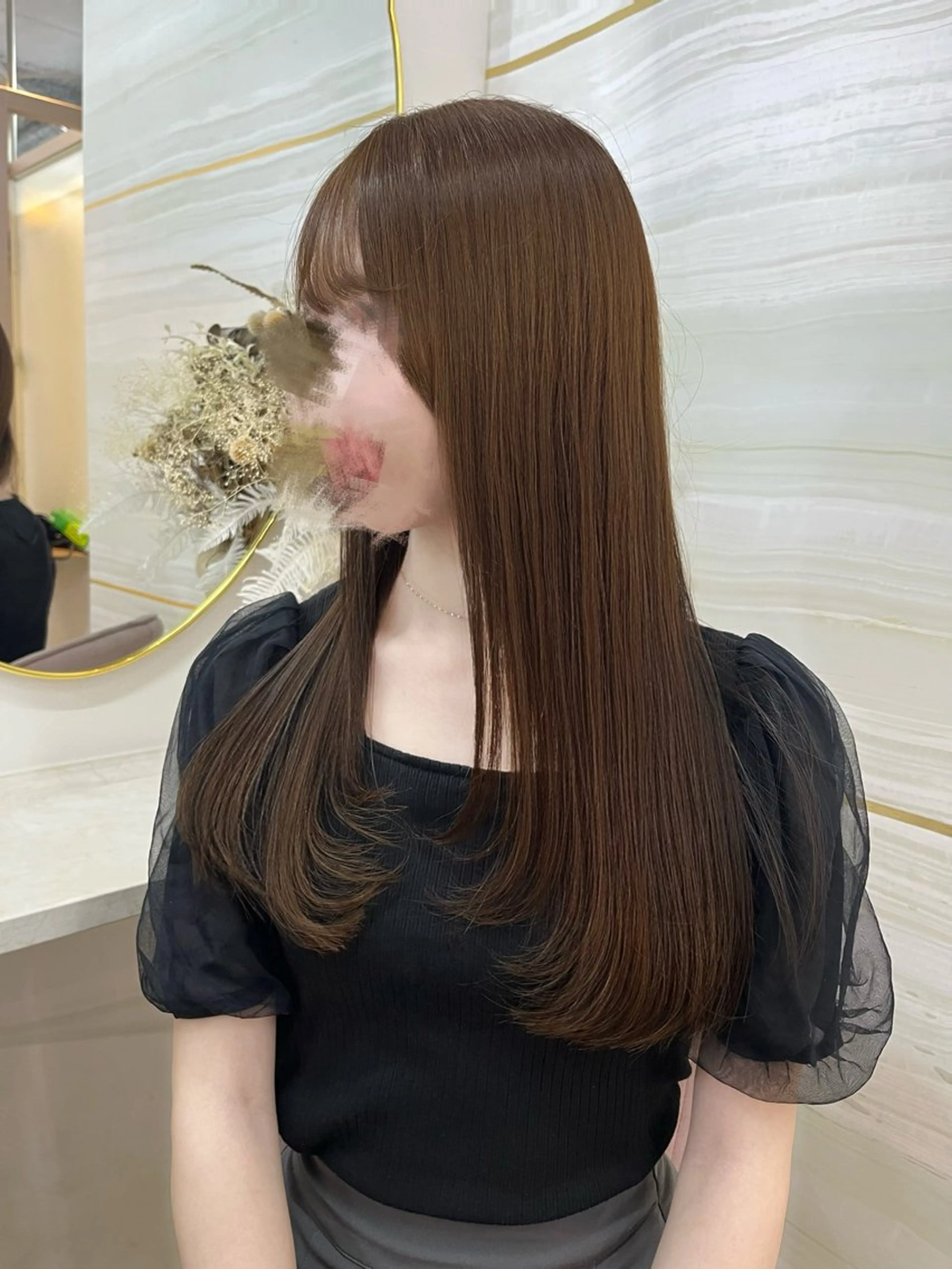 ロング カラー ベージュカラー ブラウンカラー ブラウンベージュ 韓国風ヘア レイヤーカット カット ヘアカラー 🏹あみ🏹暗髪 /オリーブ/髪質改善のヘアスタイル