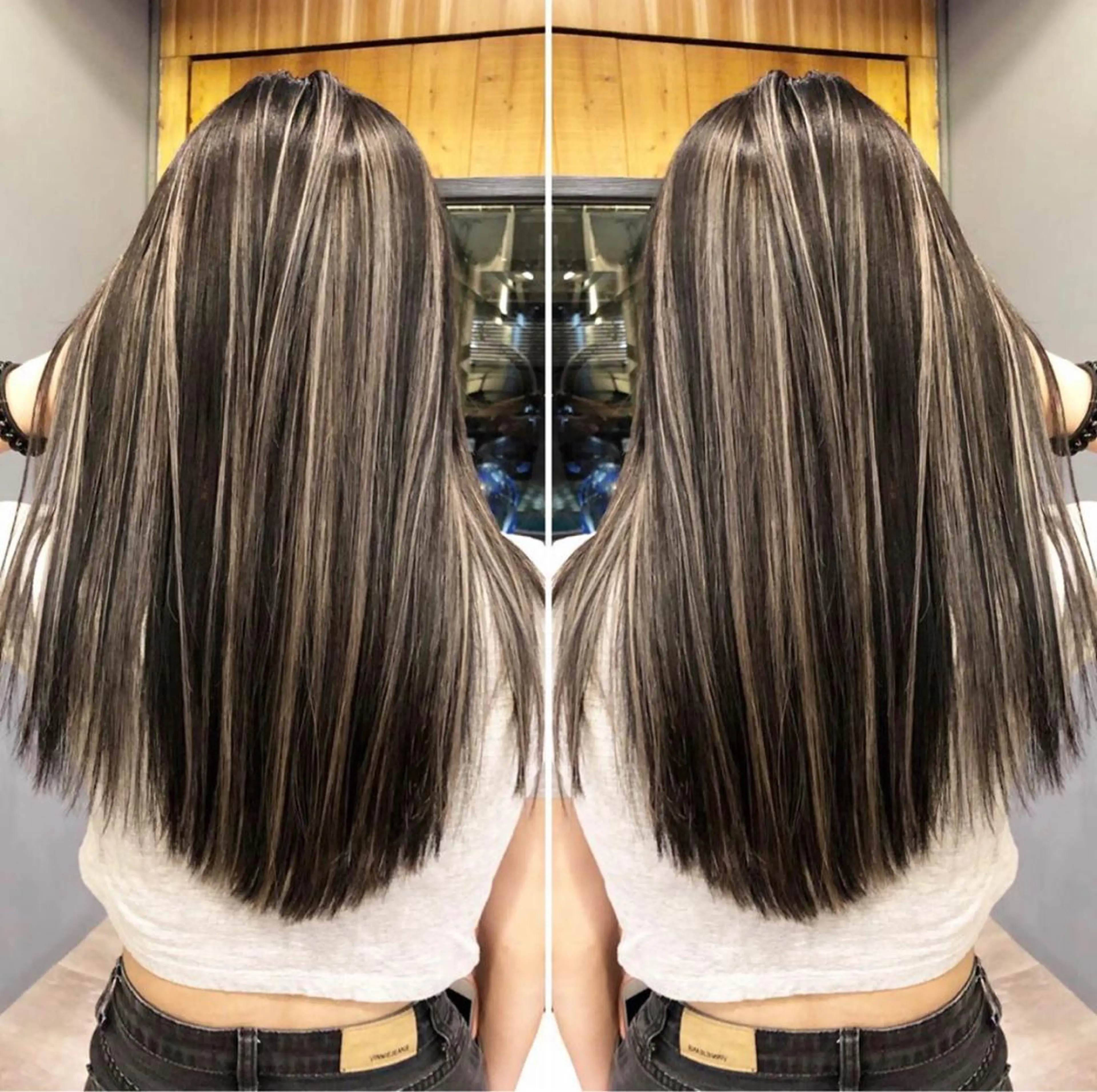 ロング アッシュ ハイライト レイヤーカット 韓国／ハッシュカット ／透明感カラー／金野のヘアスタイル