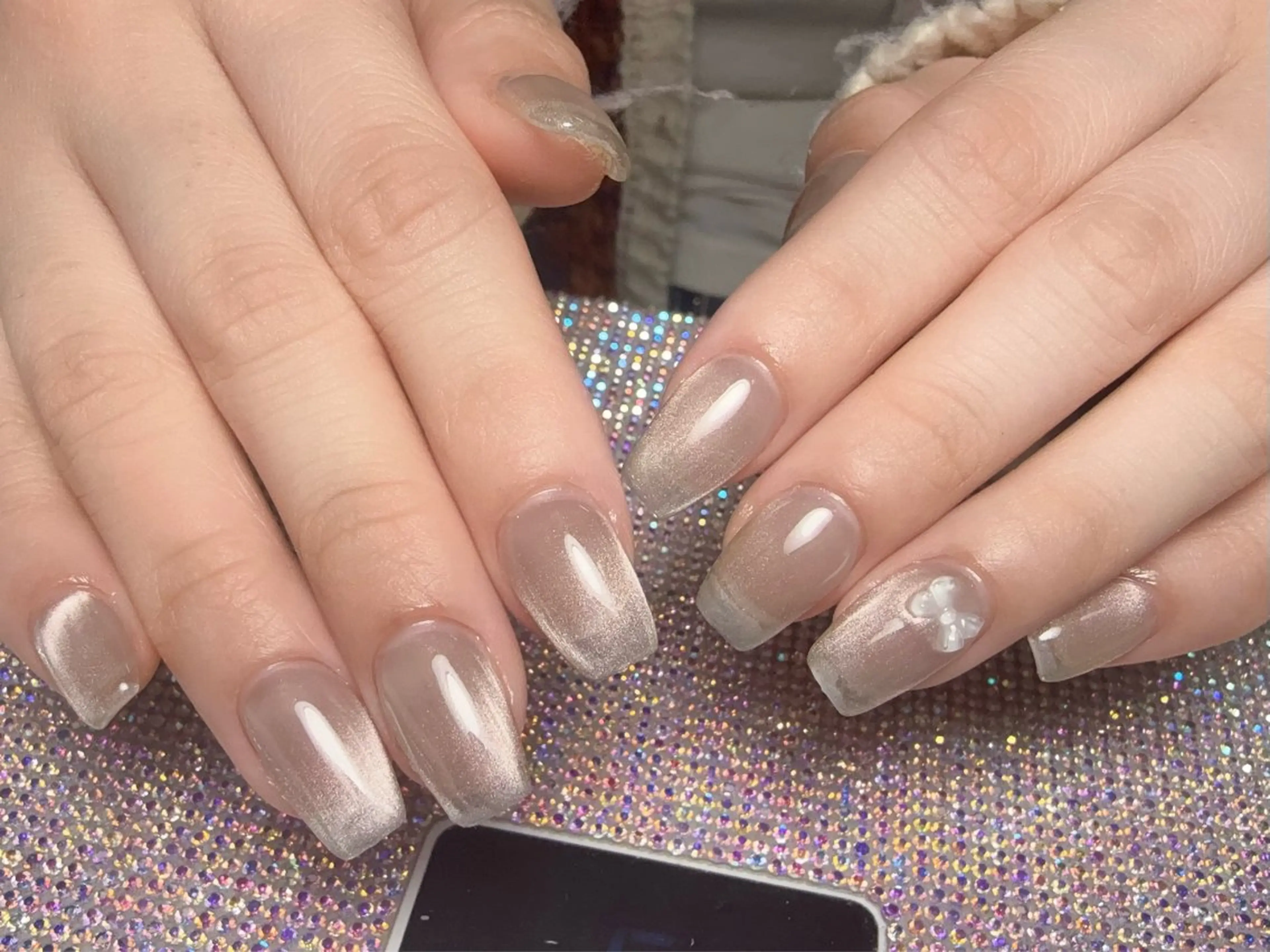 ネイル オーロラネイル チークネイル 長さ出し フットネイル フレンチネイル ハンドネイル Yu  Ki ネイルのネイルデザイン