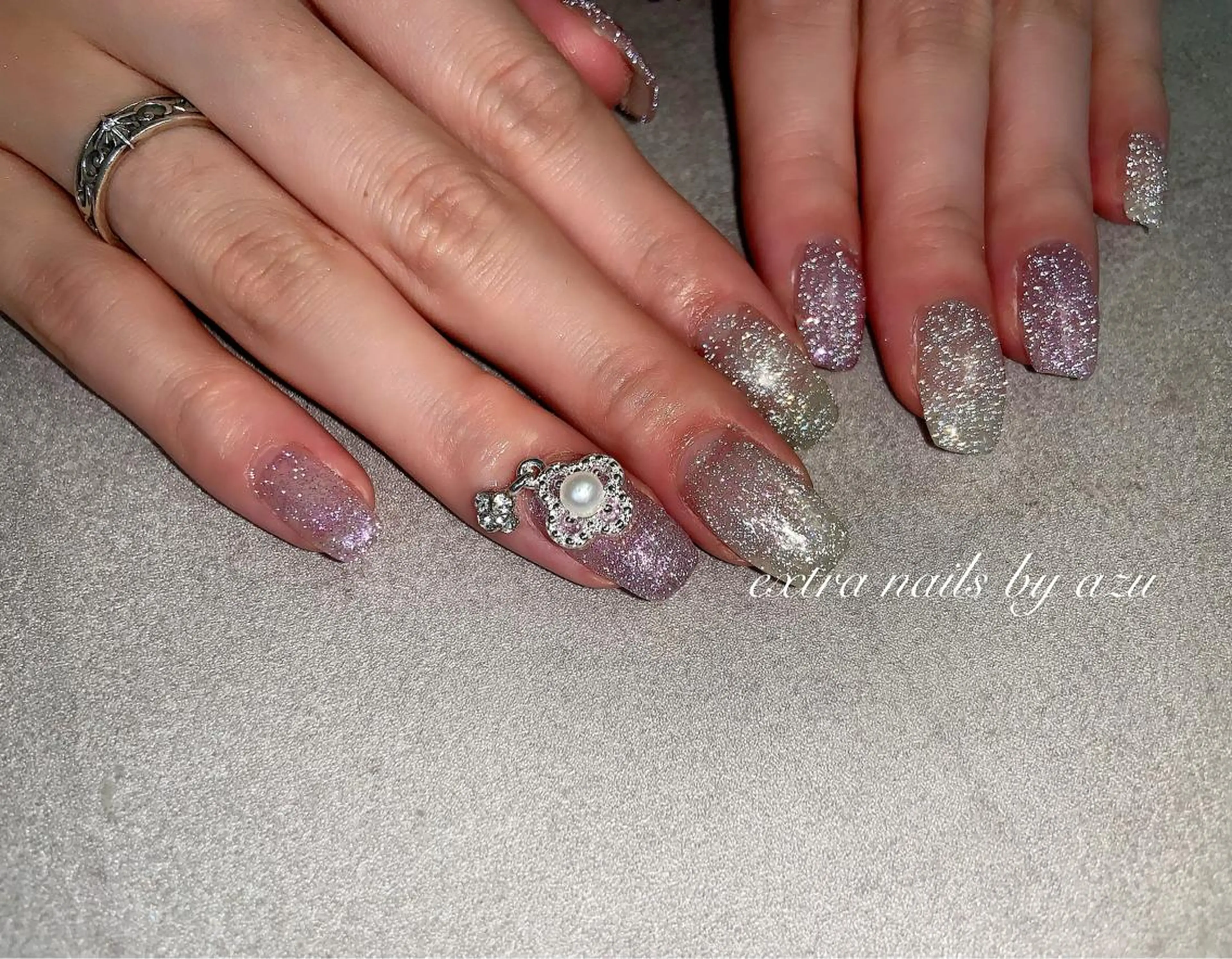 セミロング ネイル フラッシュネイル ジェルネイル ハンドネイル extranails ／lemellaのネイルデザイン